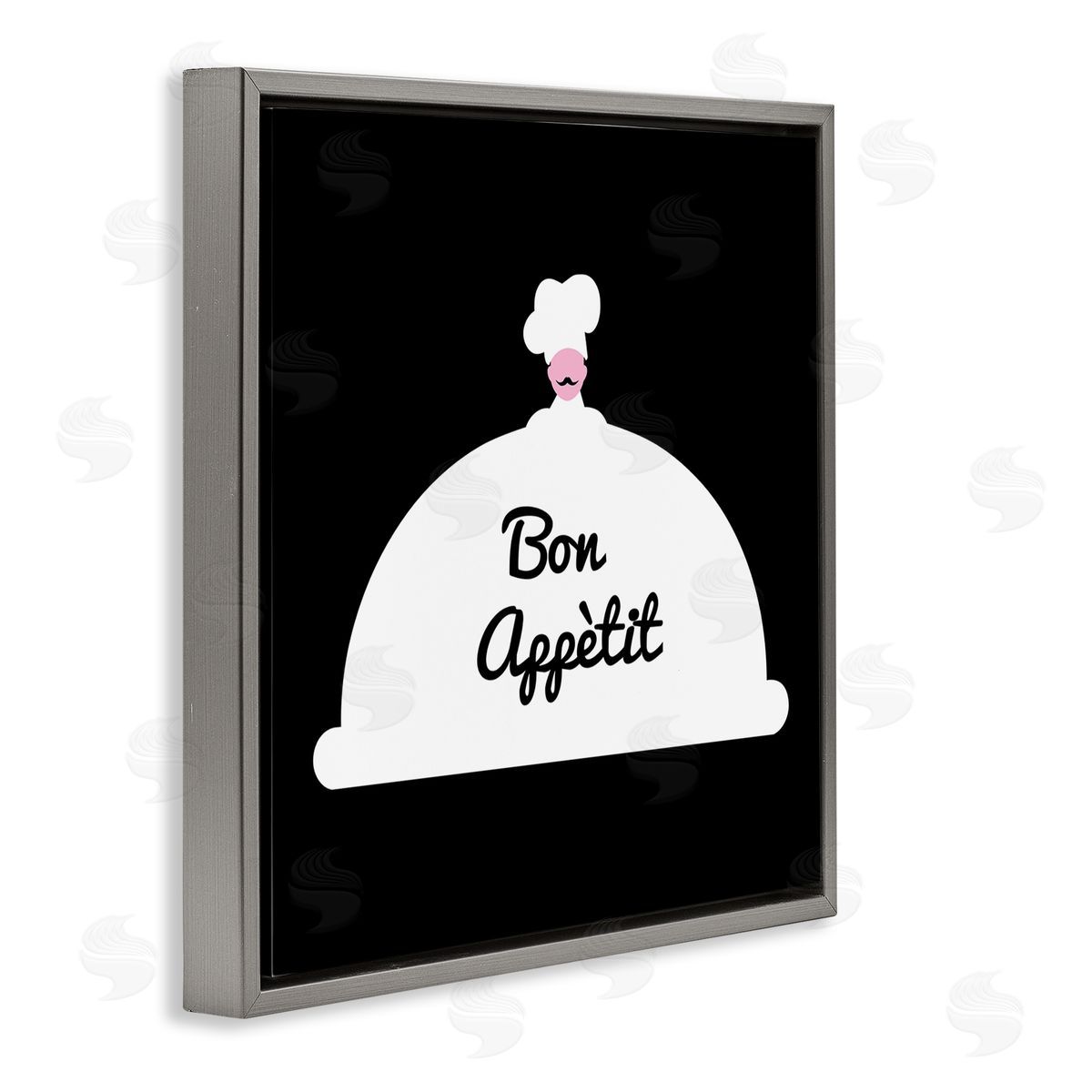 Bellassai Art Bon Appetit Phrase Mustache Chef Modern Design Gray Floating Frame Canvas Wall Art Print