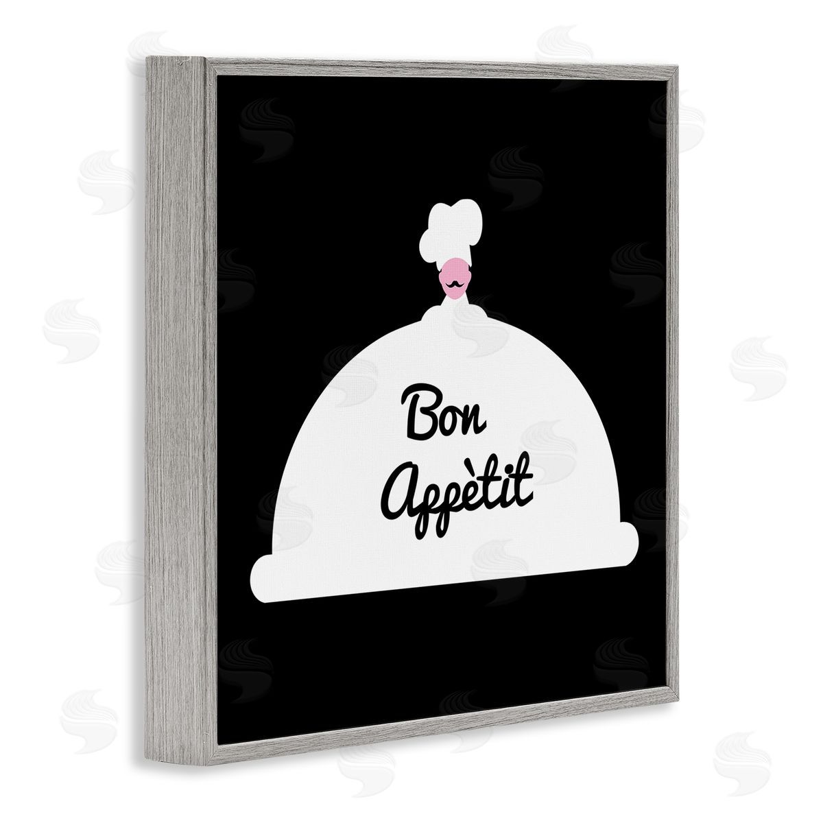 Bellassai Art Bon Appetit Phrase Mustache Chef Modern Design Gray Framed Glicee Wall Art Print