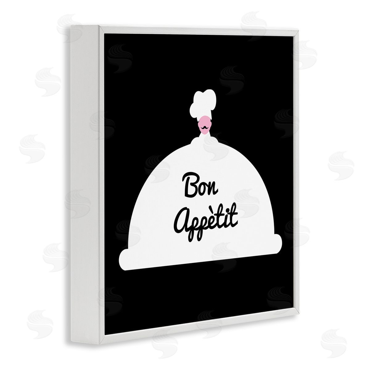 Bellassai Art Bon Appetit Phrase Mustache Chef Modern Design White Framed Glicee Wall Art Print