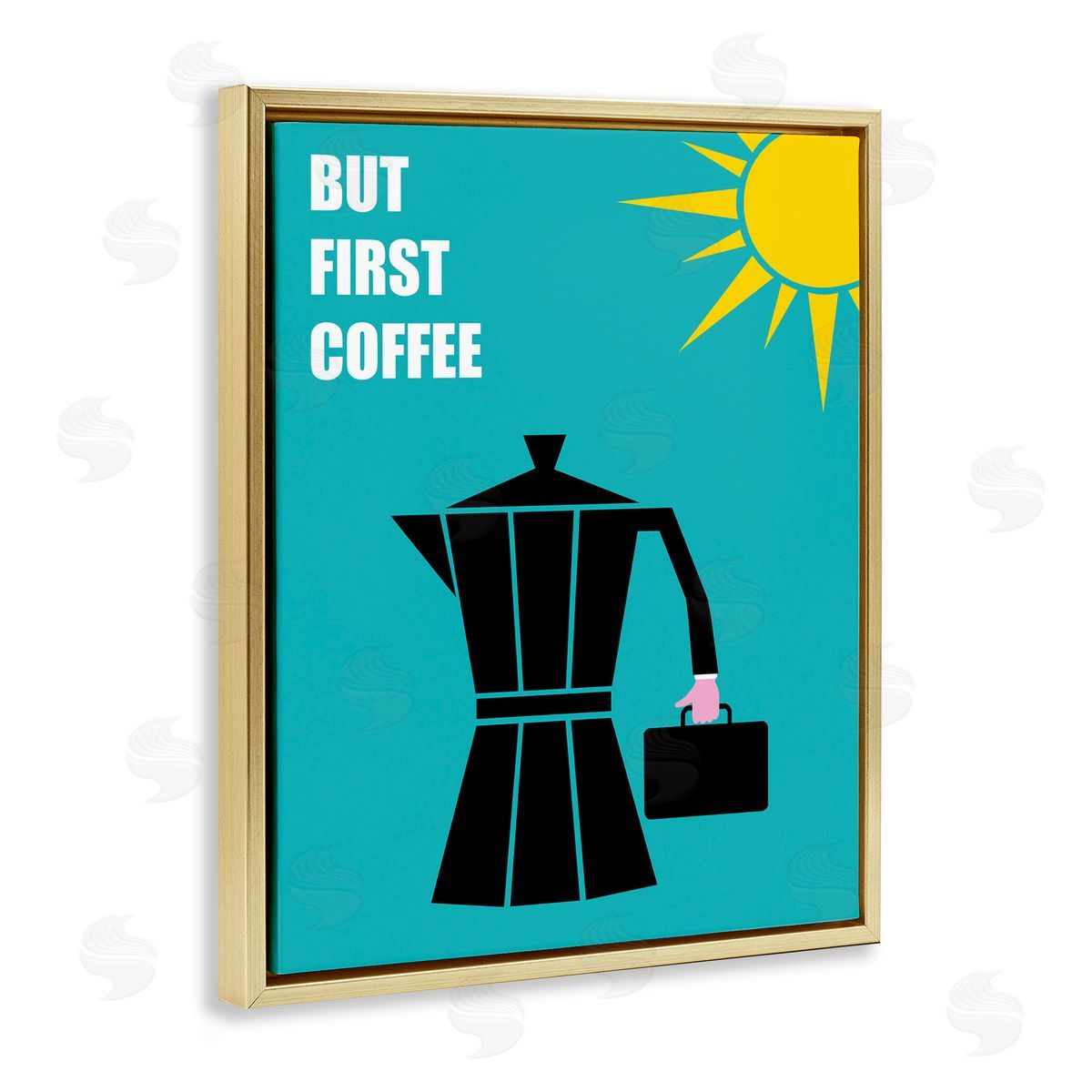 Bellassai Art But First Coffee Espresso Gold Floating Frame Canvas Wall Art Print