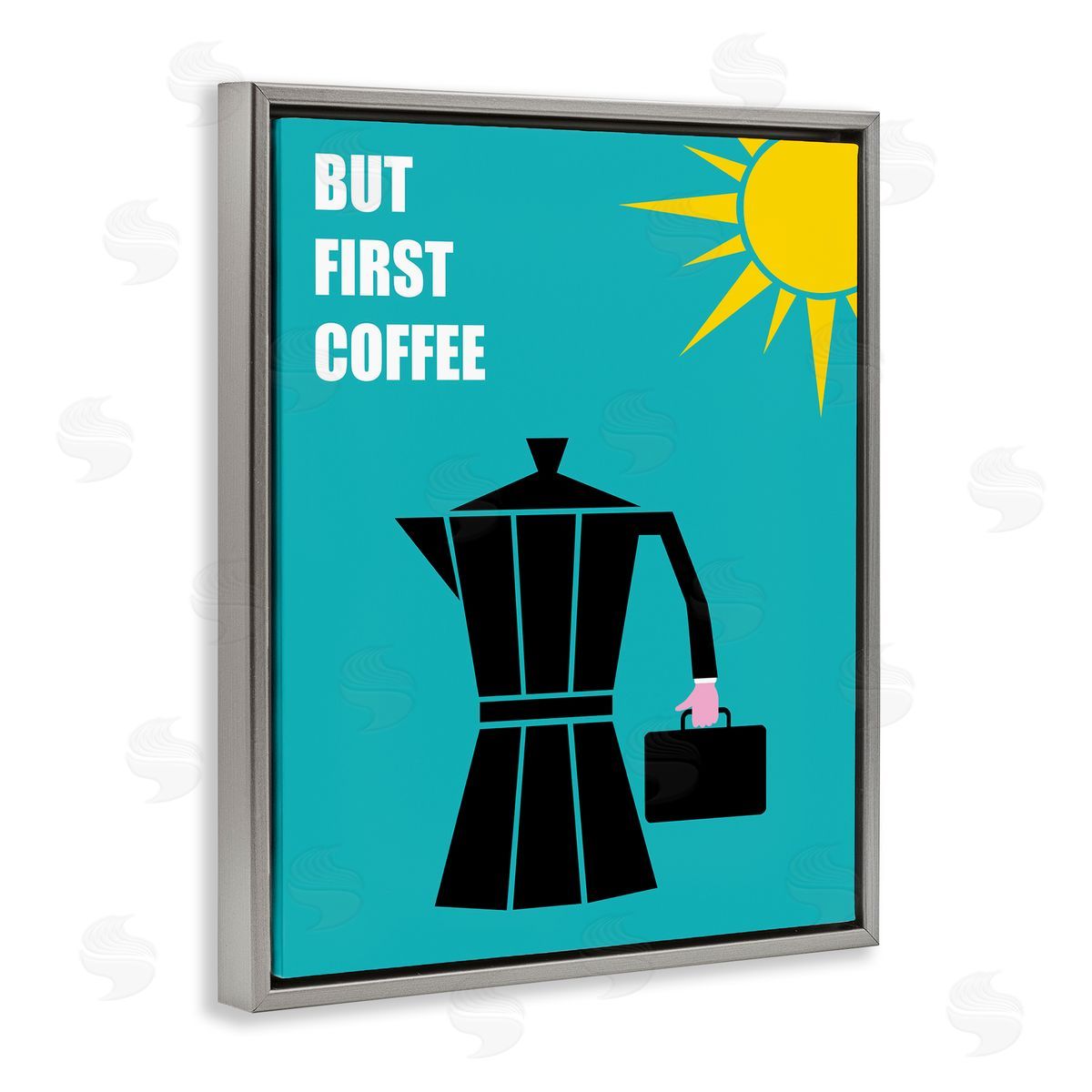 Bellassai Art But First Coffee Espresso Gray Floating Frame Canvas Wall Art Print