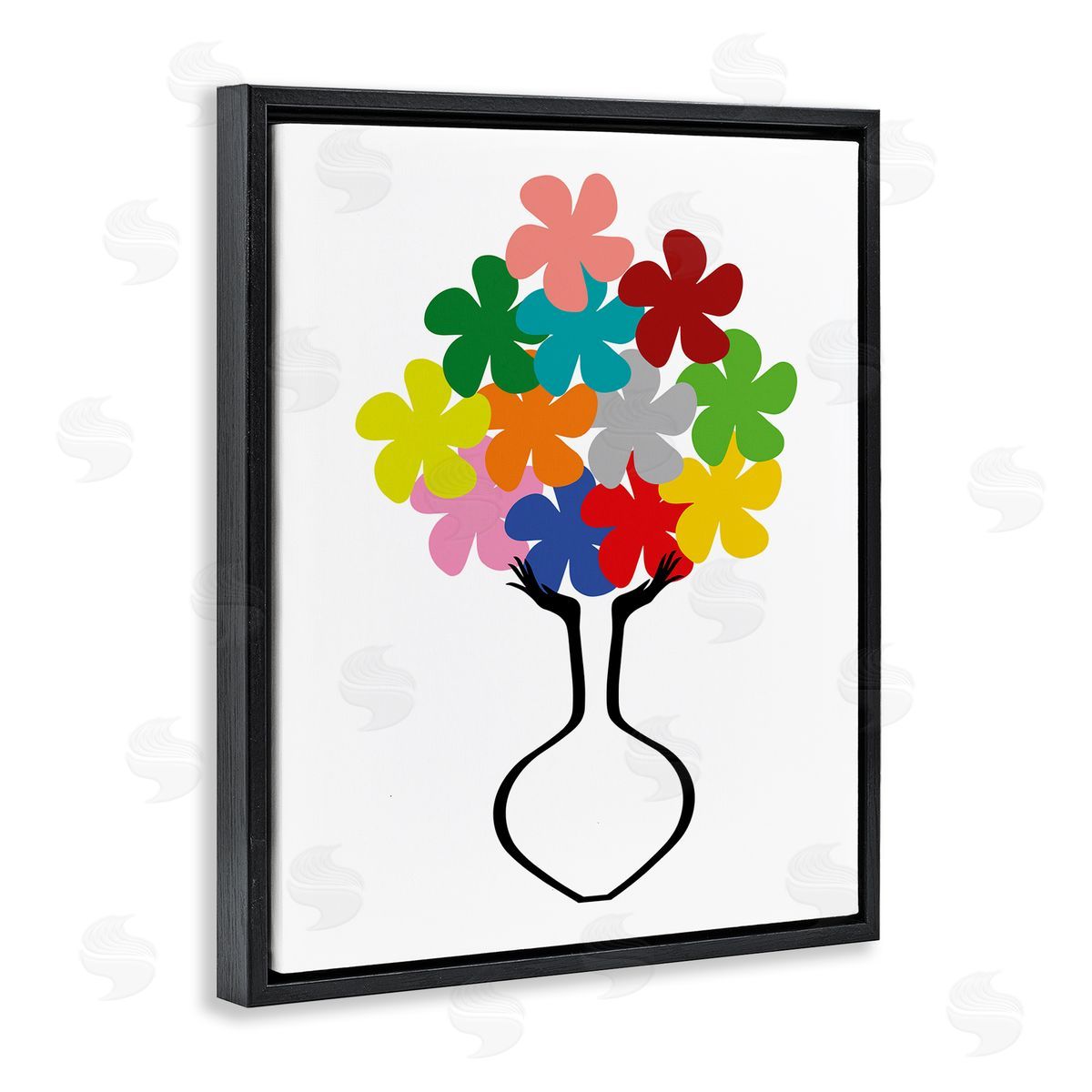 Bellassai Art Hands Holding Retro Florals Black Floating Frame Canvas Wall Art Print