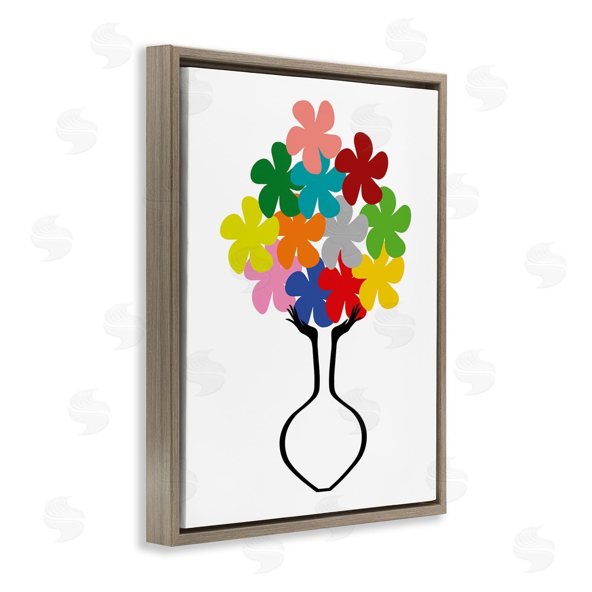 Bellassai Art Hands Holding Retro Florals Brown Floating Frame Canvas Wall Art Print