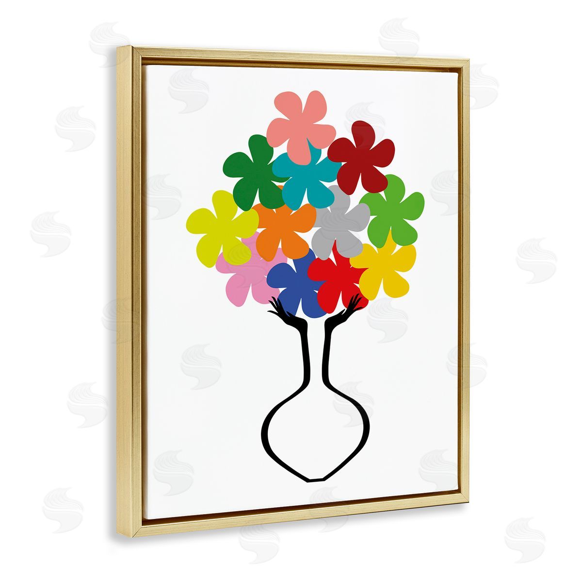 Bellassai Art Hands Holding Retro Florals Gold Floating Frame Canvas Wall Art Print