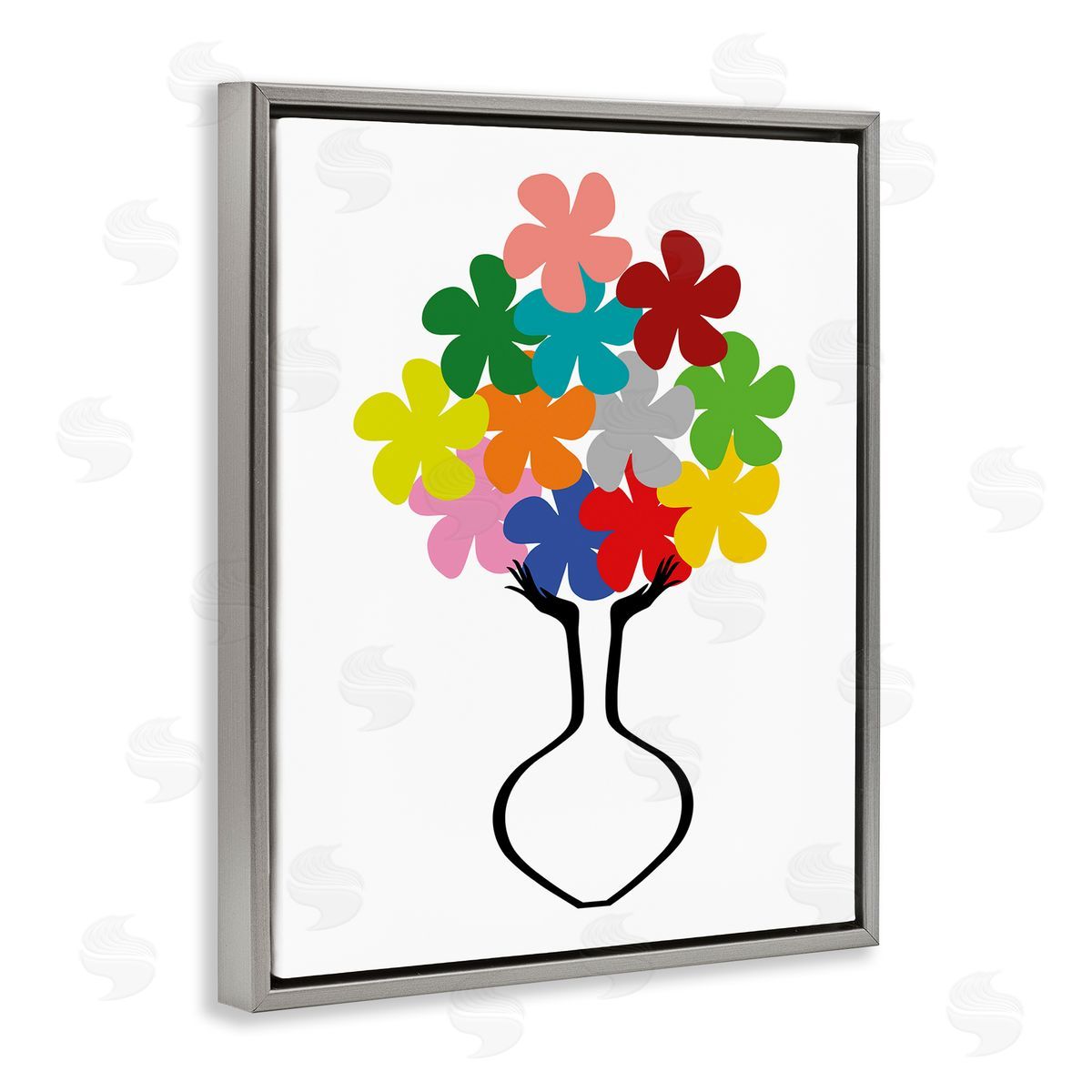 Bellassai Art Hands Holding Retro Florals Gray Floating Frame Canvas Wall Art Print