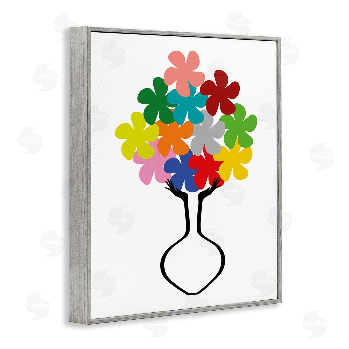 Bellassai Art Hands Holding Retro Florals Gray Frame Giclee Wall Art Print