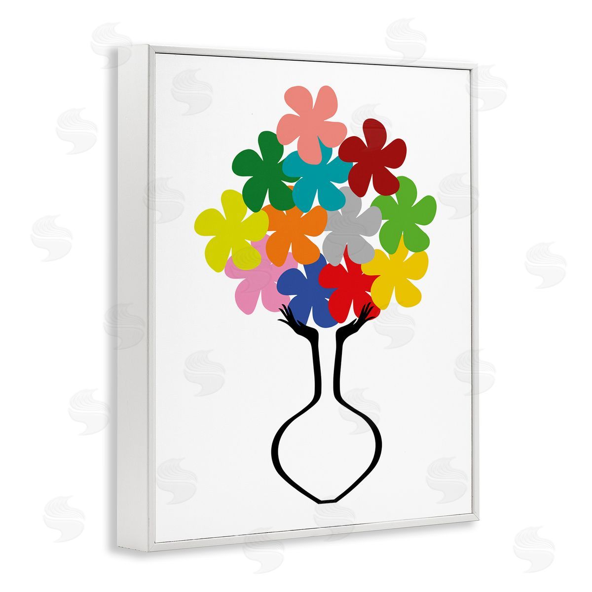 Bellassai Art Hands Holding Retro Florals White Frame Giclee Wall Art Print