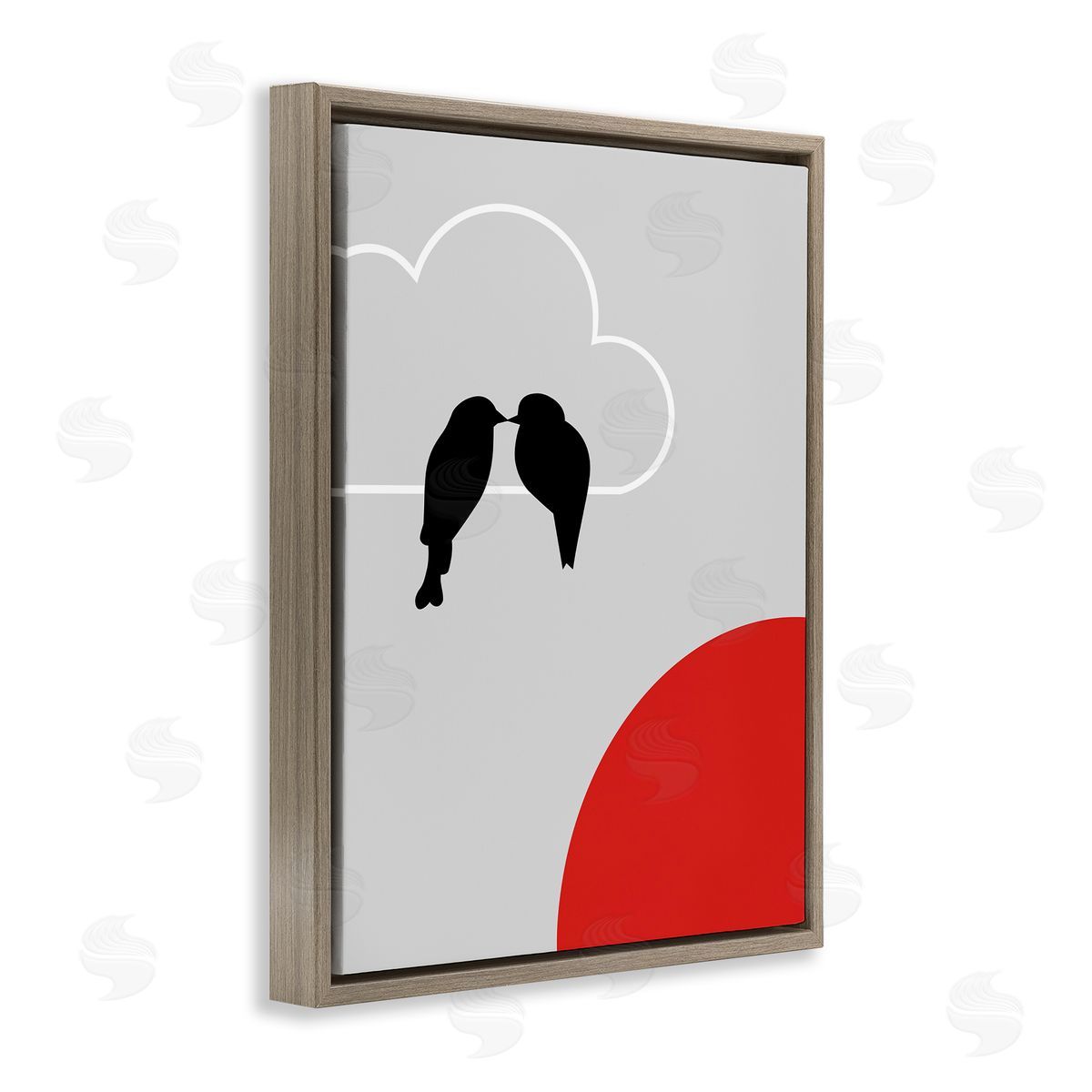 Bellassai Art Pair of Birds Kissing Brown Floating Frame Canvas Wall Art Print