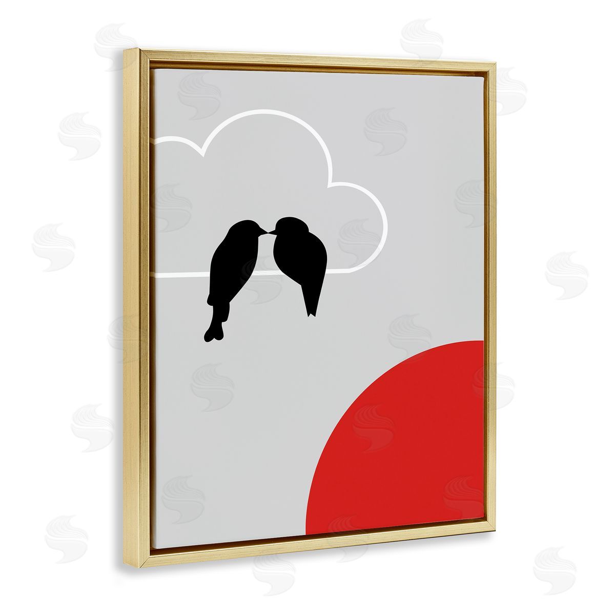 Bellassai Art Pair of Birds Kissing Gold Floating Frame Canvas Wall Art Print