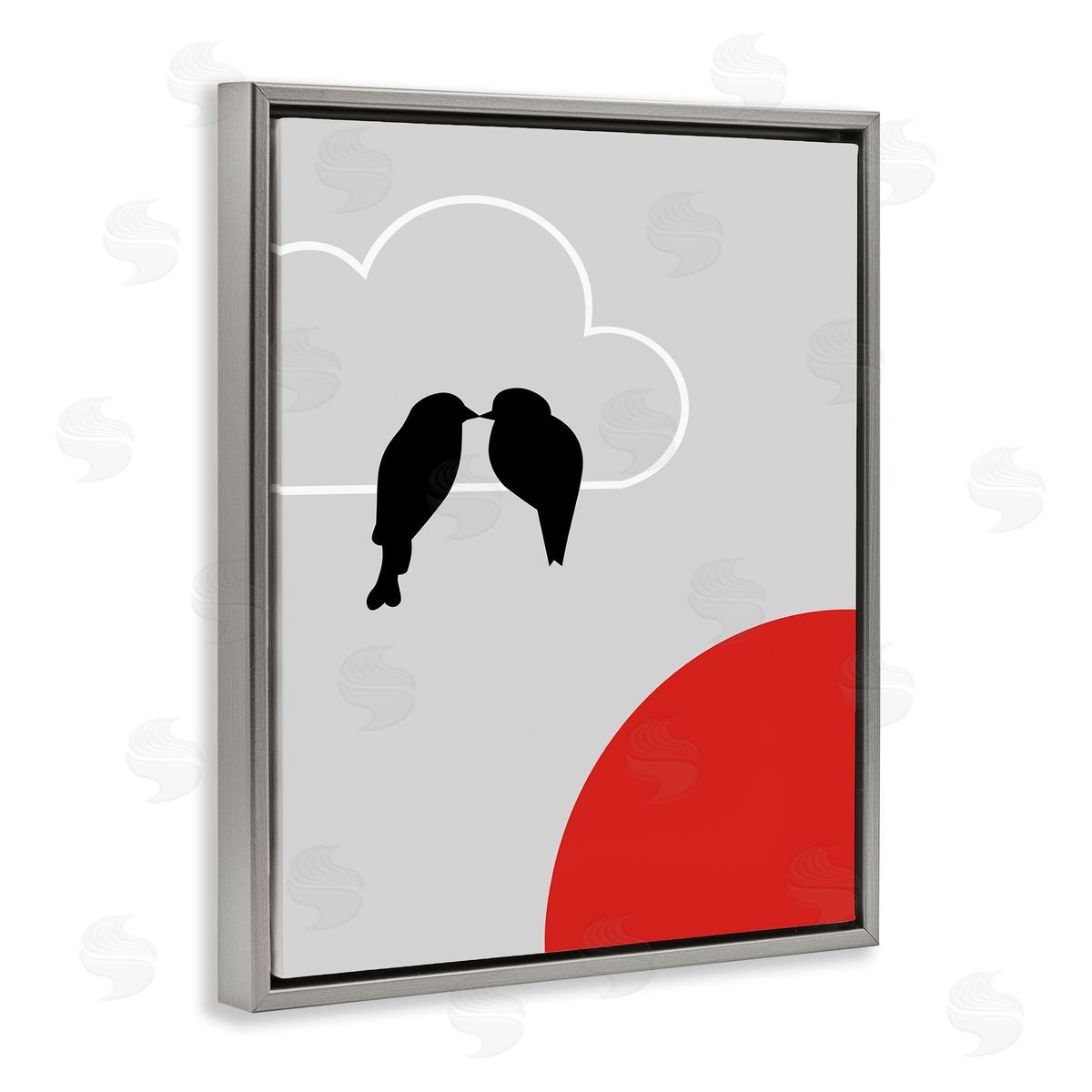 Bellassai Art Pair of Birds Kissing Gray Floating Frame Canvas Wall Art Print
