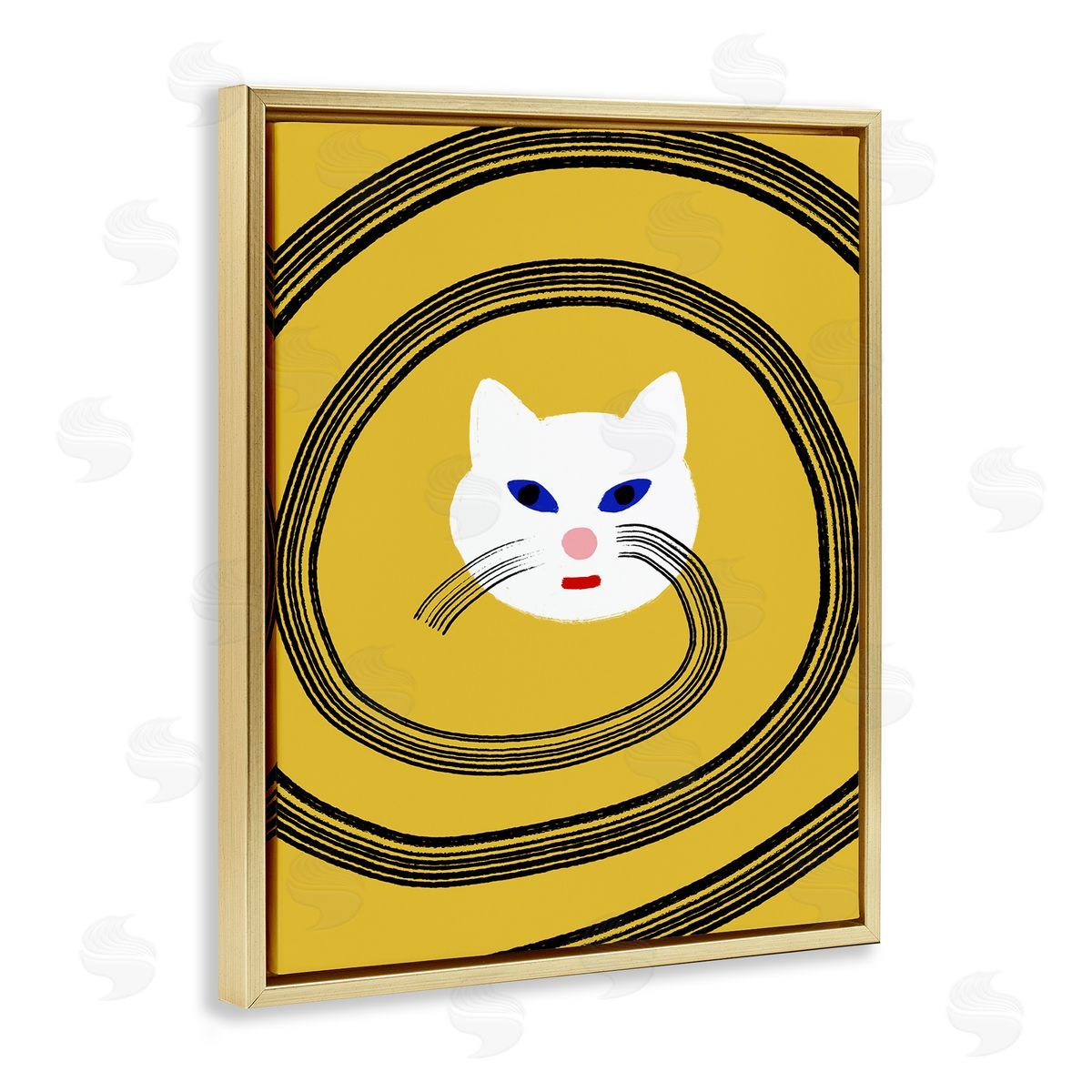 Bellassai Art Cat Whiskers Meow over Yellow Gold Floating Frame Canvas Wall Art Print