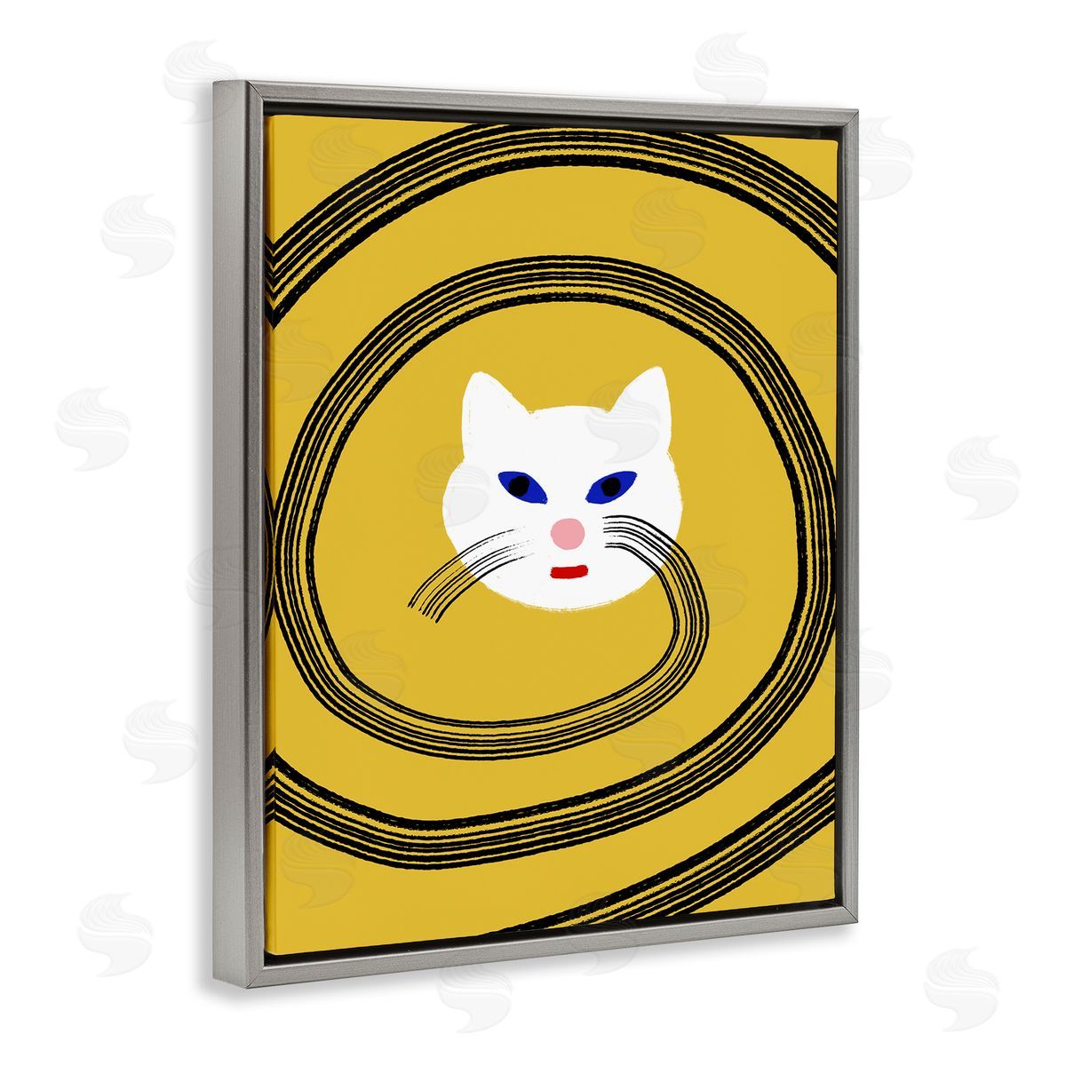 Bellassai Art Cat Whiskers Meow over Yellow Gray Floating Frame Canvas Wall Art Print
