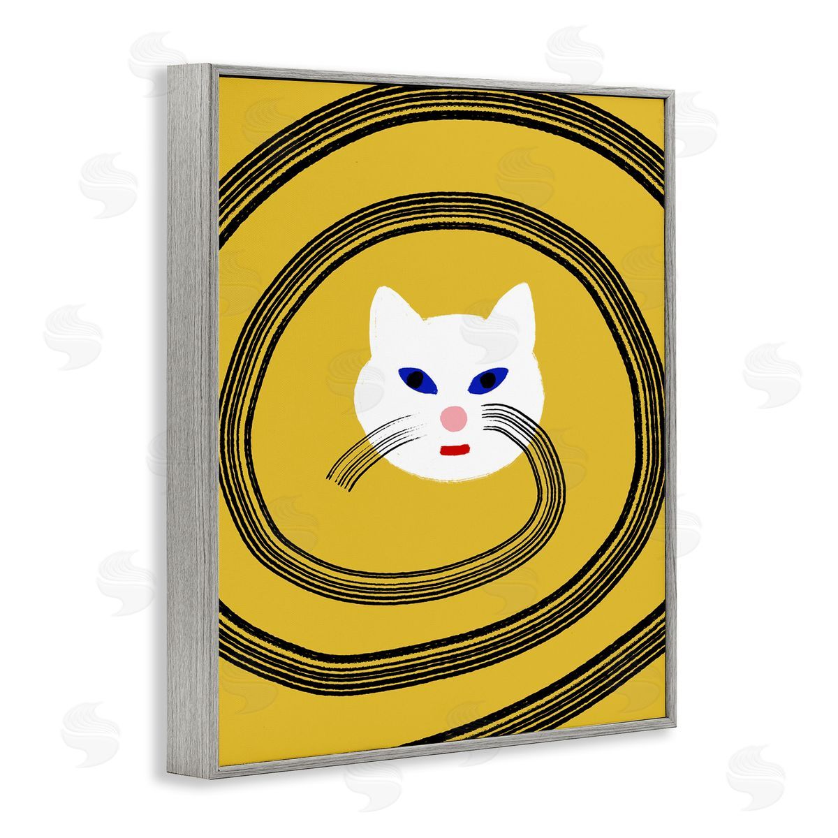 Bellassai Art Cat Whiskers Meow over Yellow Gray Frame Giclee Wall Art Print