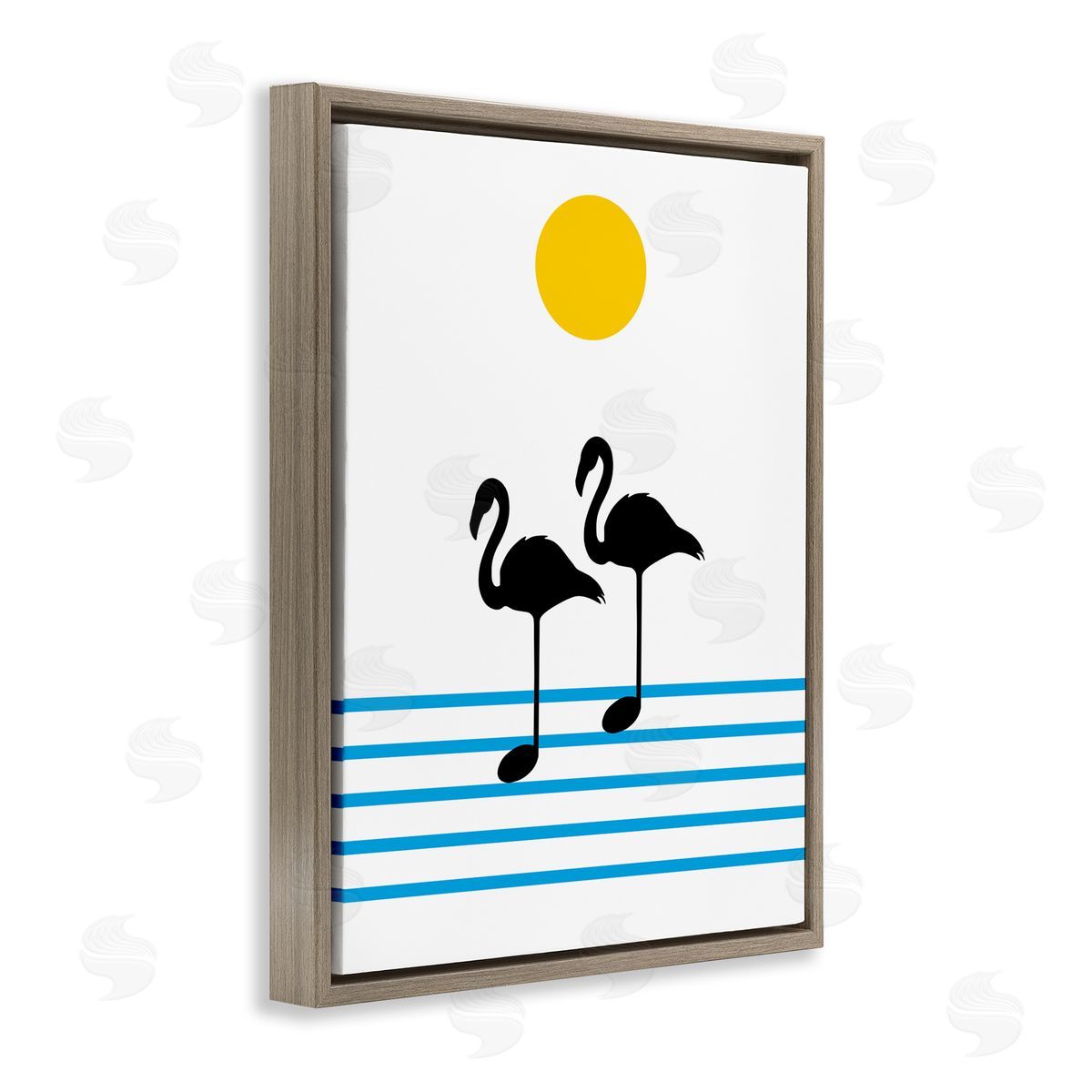 Bellassai Art Flamingo Silhouette Music Chart Brown Floating Frame Canvas Wall Art Print