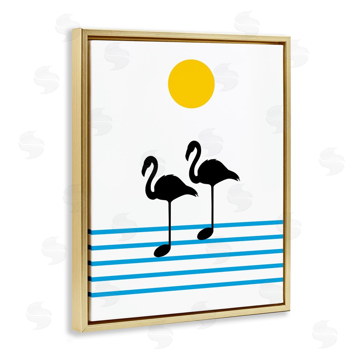Bellassai Art Flamingo Silhouette Music Chart Gold Floating Frame Canvas Wall Art Print