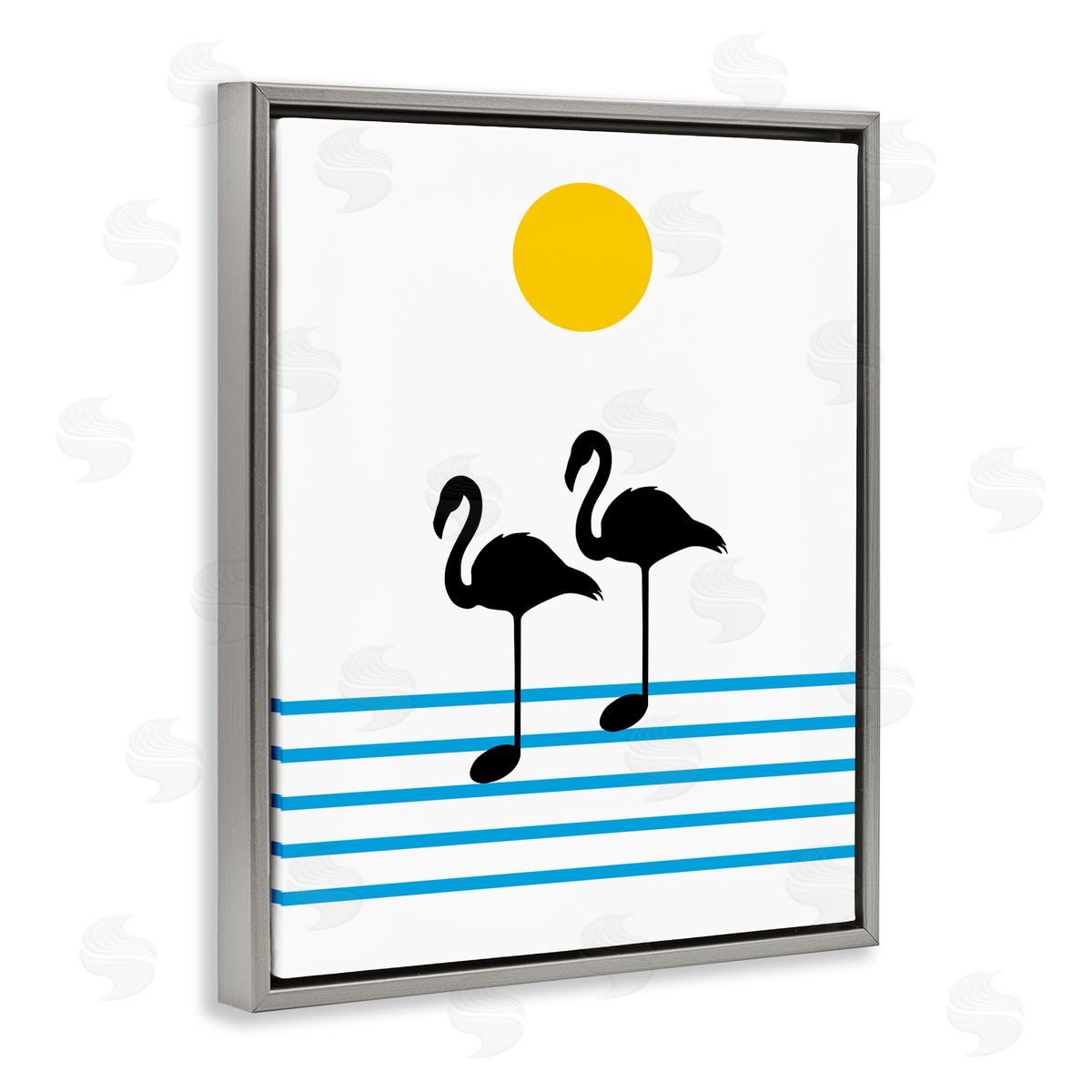 Bellassai Art Flamingo Silhouette Music Chart Gray Floating Frame Canvas Wall Art Print