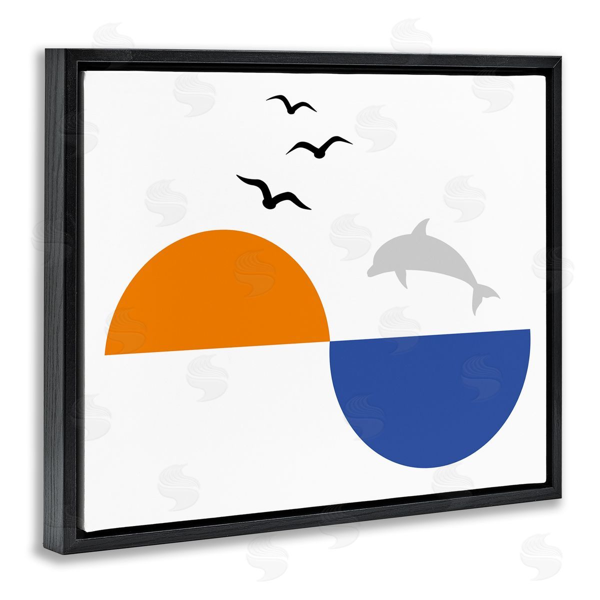 Bellassai Art Sunset Balance Dolphin Jump Black Floating Frame Canvas Wall Art Print