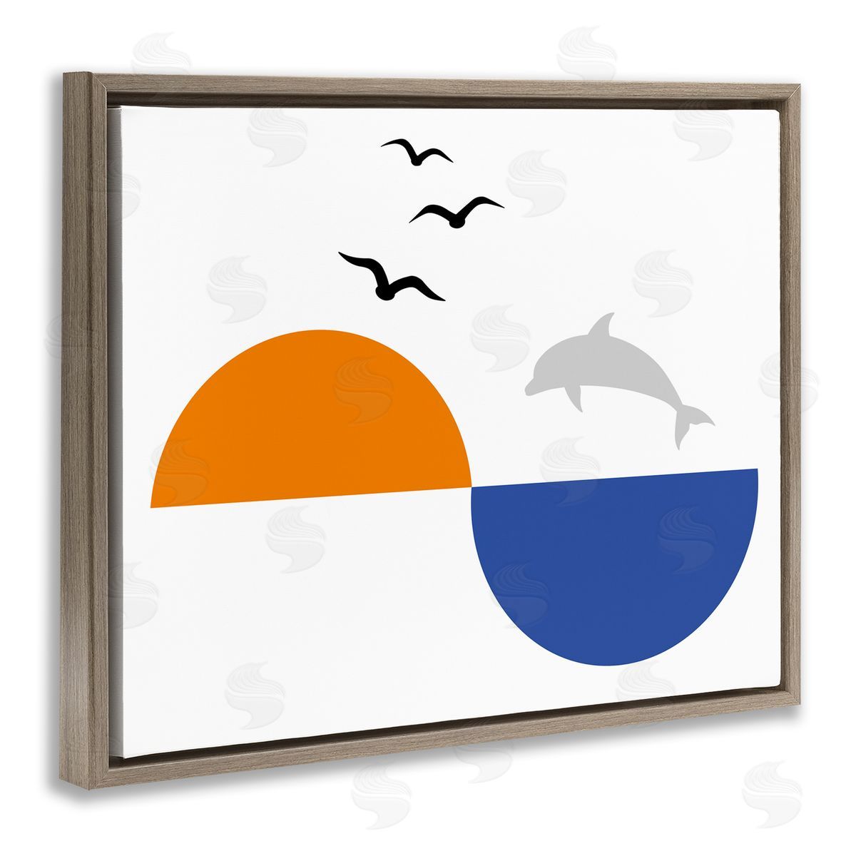 Bellassai Art Sunset Balance Dolphin Jump Brown Floating Frame Canvas Wall Art Print