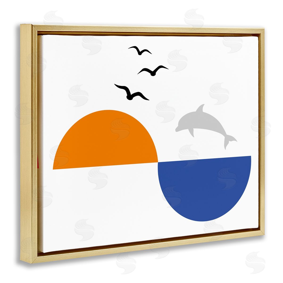 Bellassai Art Sunset Balance Dolphin Jump Gold Floating Frame Canvas Wall Art Print