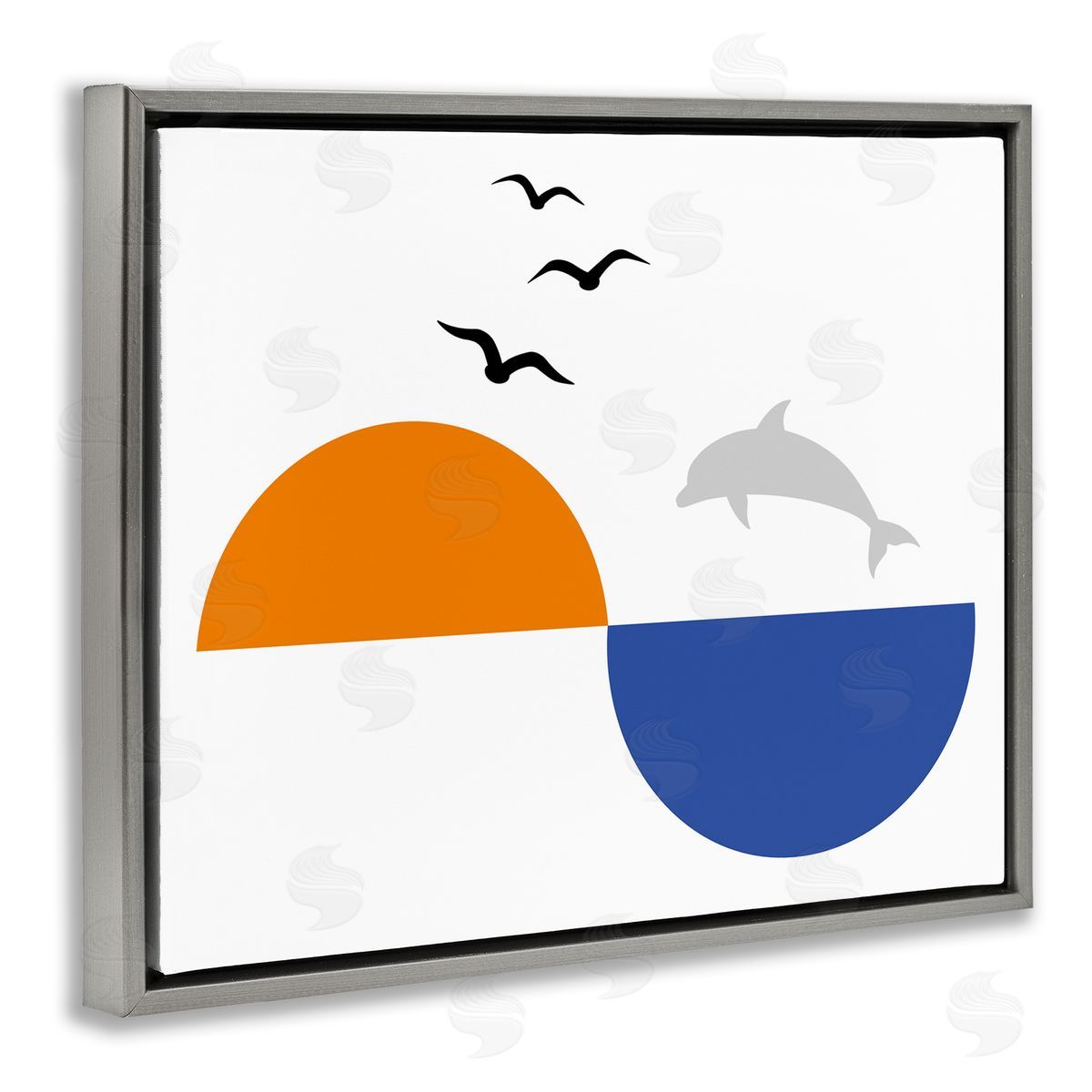 Bellassai Art Sunset Balance Dolphin Jump Gray Floating Frame Canvas Wall Art Print