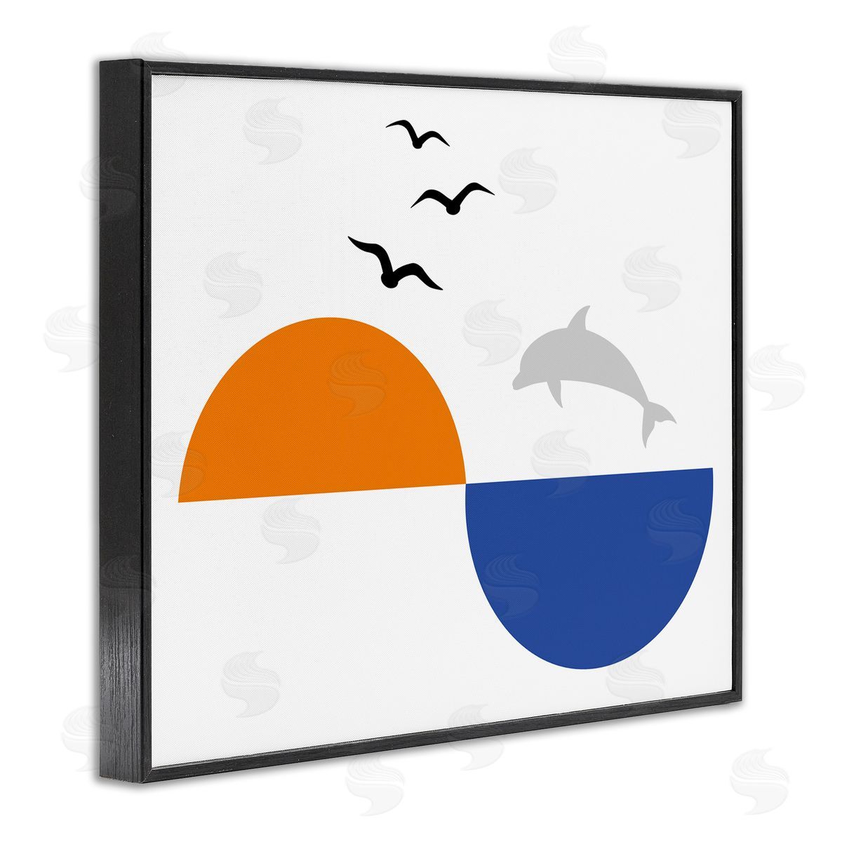Bellassai Art Sunset Balance Dolphin Jump Black Frame Giclee Wall Art Print