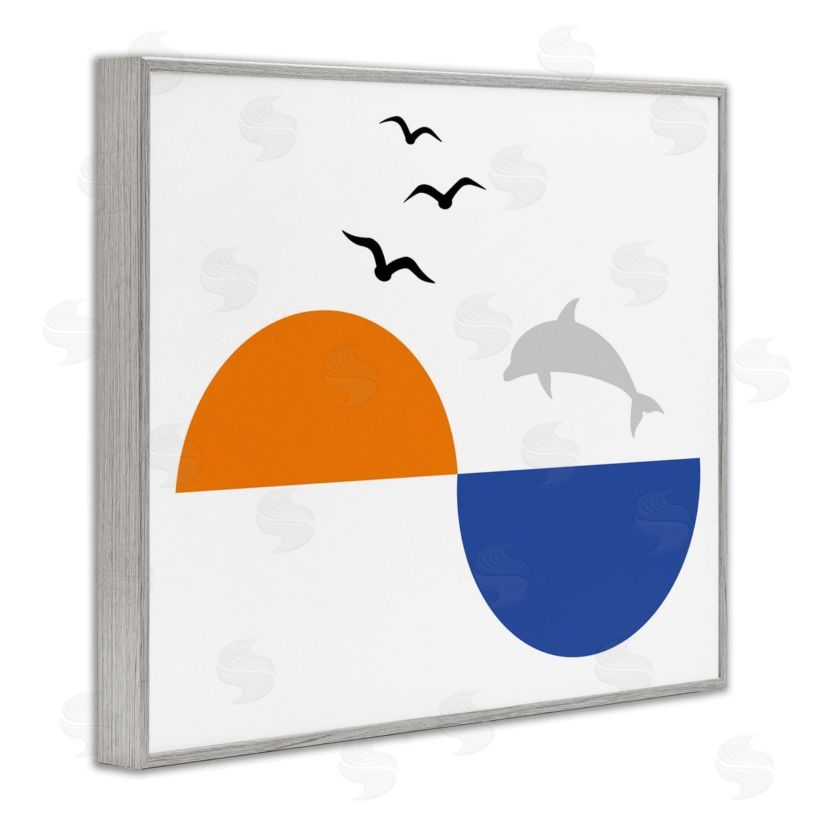 Bellassai Art Sunset Balance Dolphin Jump Gray Frame Giclee Wall Art Print