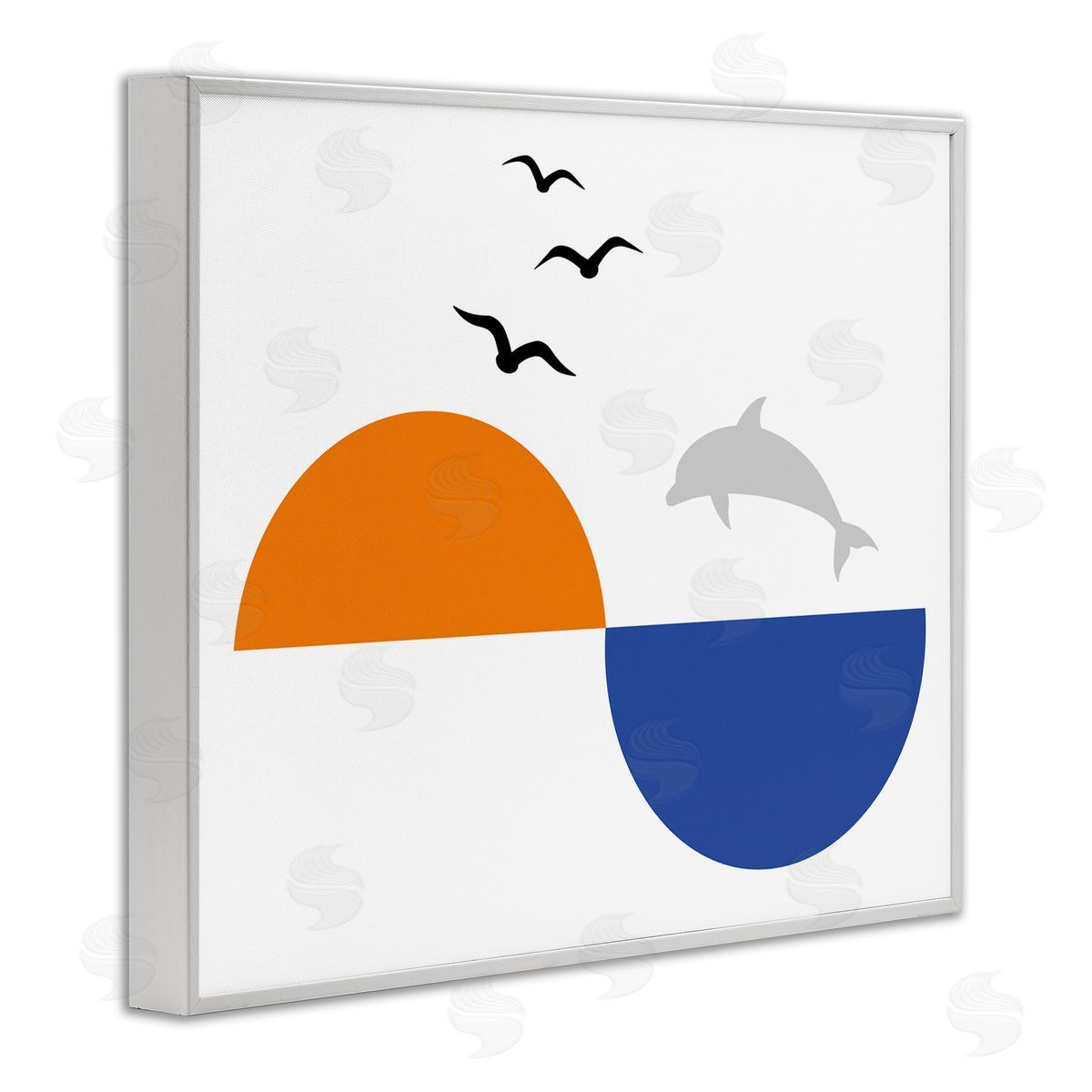 Bellassai Art Sunset Balance Dolphin Jump White Frame Giclee Wall Art Print
