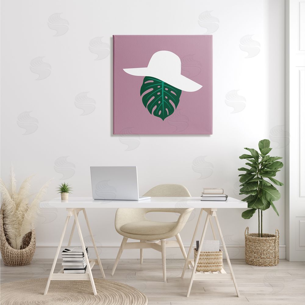 Bellassai Art Tropical Look Fashion Monstera Leaf Floppy Hat Canvas Wall Art in Room