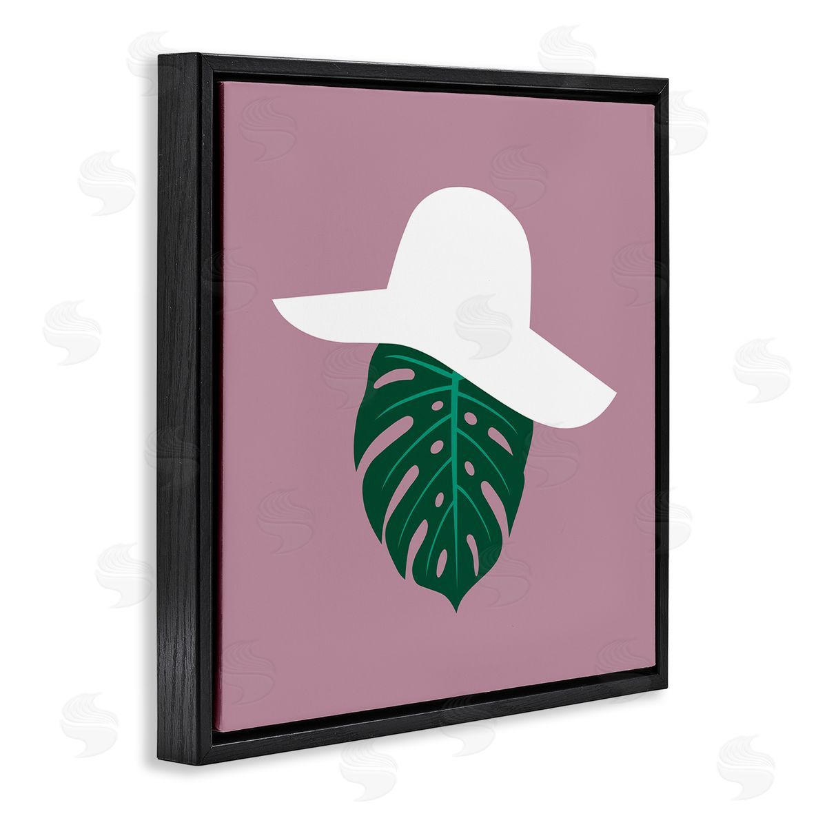 Bellassai Art Tropical Look Fashion Monstera Leaf Floppy Hat Black Floating Frame Canvas Wall Art Print
