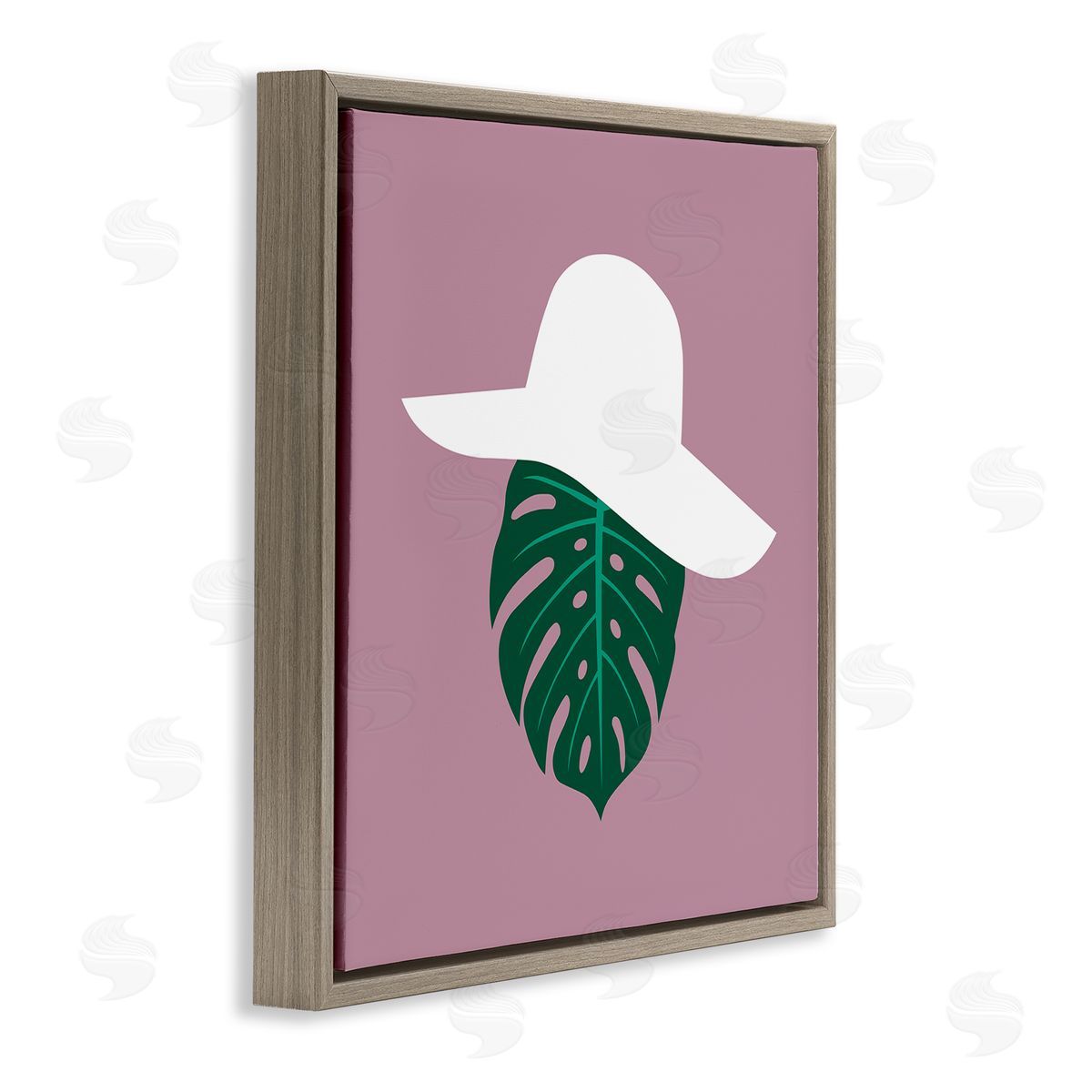 Bellassai Art Tropical Look Fashion Monstera Leaf Floppy Hat Brown Floating Frame Canvas Wall Art Print
