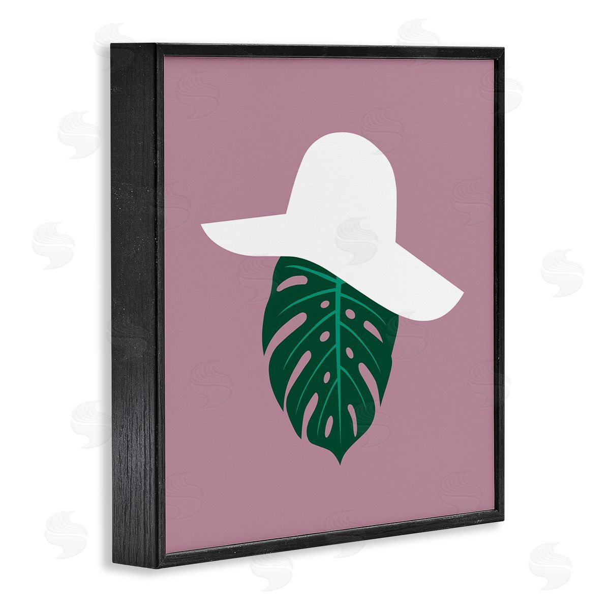 Bellassai Art Tropical Look Fashion Monstera Leaf Floppy Hat Black Framed Glicee Wall Art Print