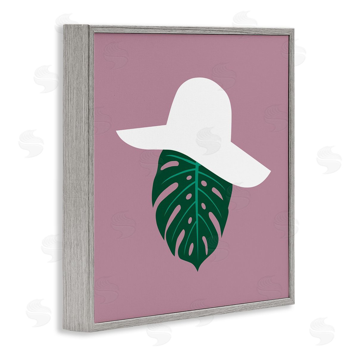 Bellassai Art Tropical Look Fashion Monstera Leaf Floppy Hat Gray Framed Glicee Wall Art Print