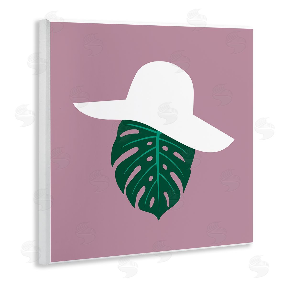 Bellassai Art Tropical Look Fashion Monstera Leaf Floppy Hat Wooden Wall Plaque Art Print