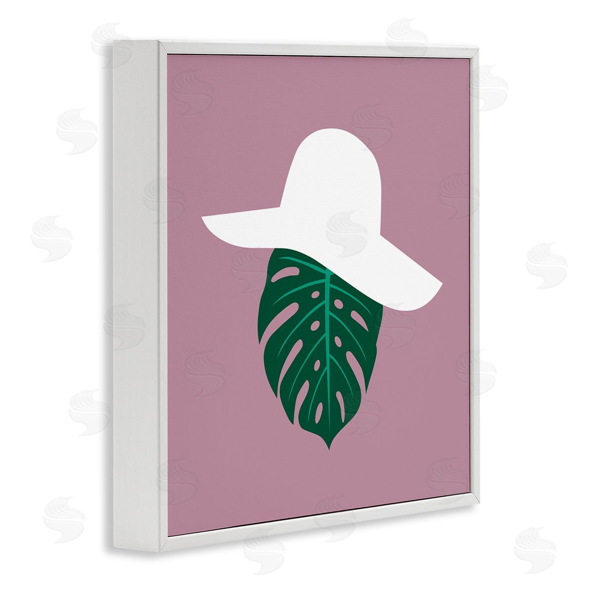 Bellassai Art Tropical Look Fashion Monstera Leaf Floppy Hat White Framed Glicee Wall Art Print