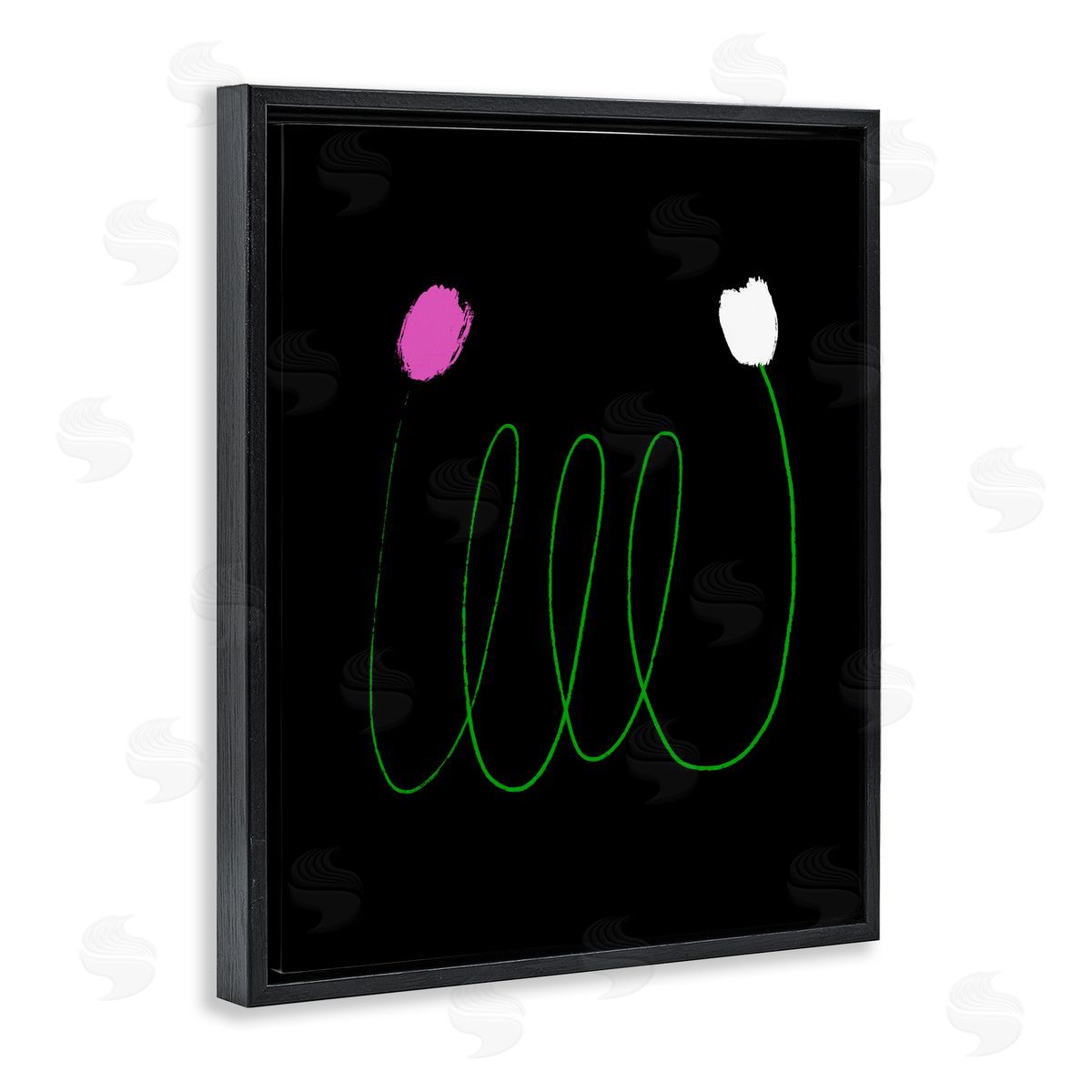 Bellassai Art Two Tulips Abstract Linework Black Floating Frame Canvas Wall Art Print