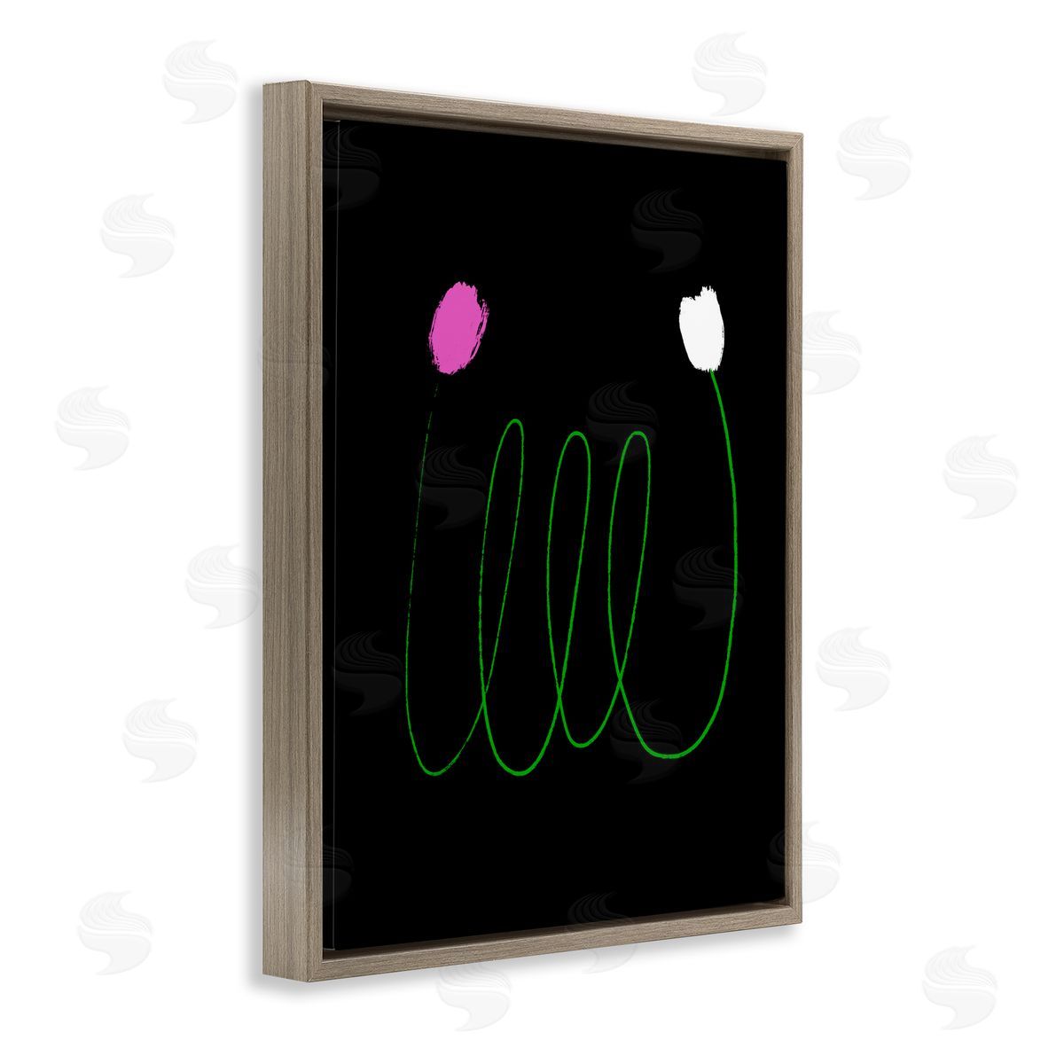 Bellassai Art Two Tulips Abstract Linework Brown Floating Frame Canvas Wall Art Print