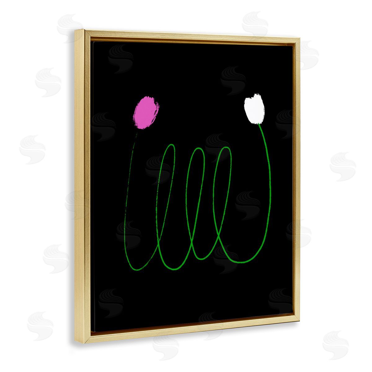 Bellassai Art Two Tulips Abstract Linework Gold Floating Frame Canvas Wall Art Print