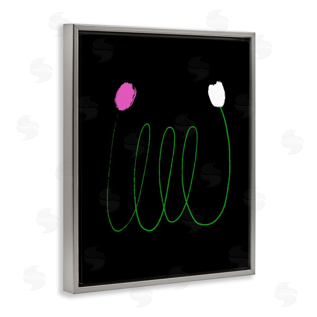 Bellassai Art Two Tulips Abstract Linework Gray Floating Frame Canvas Wall Art Print