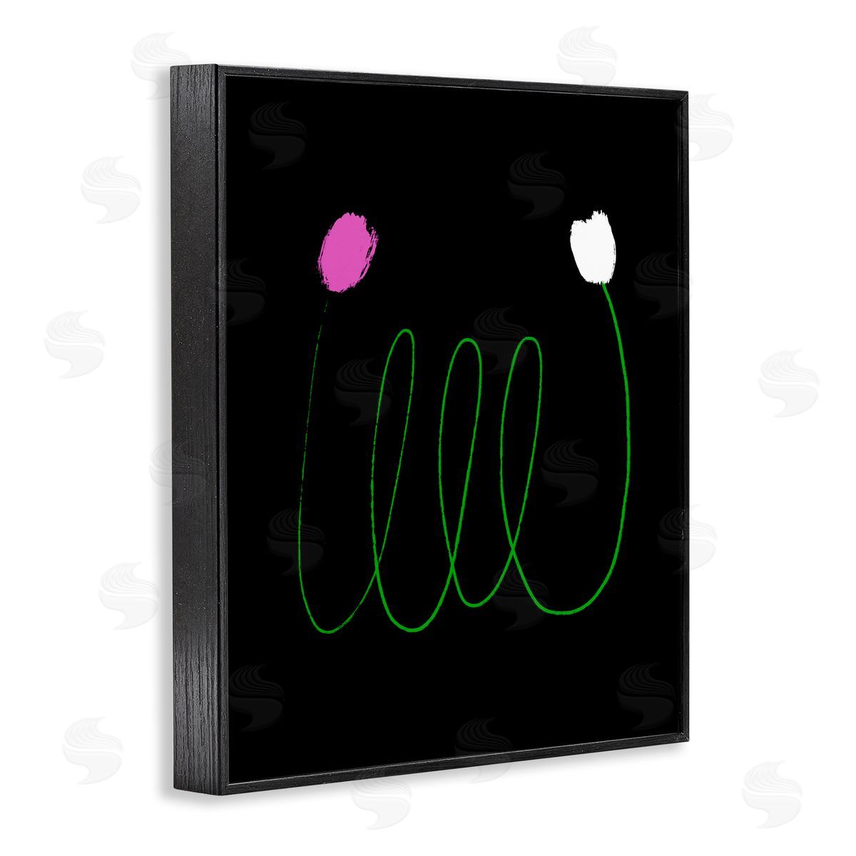 Bellassai Art Two Tulips Abstract Linework Black Frame Giclee Wall Art Print