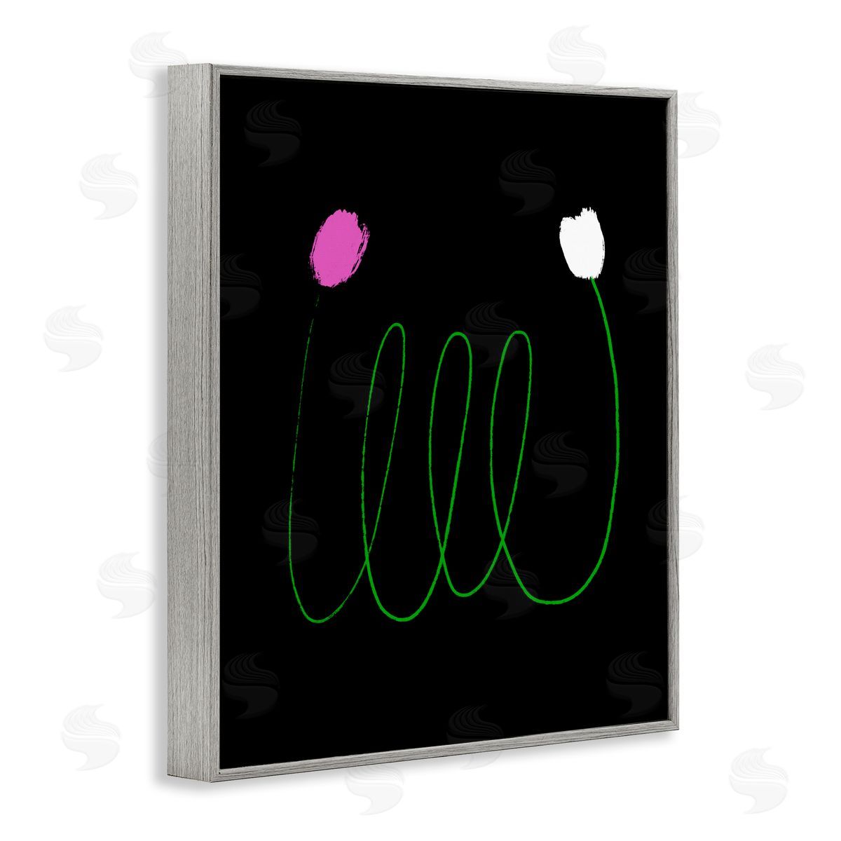 Bellassai Art Two Tulips Abstract Linework Gray Frame Giclee Wall Art Print