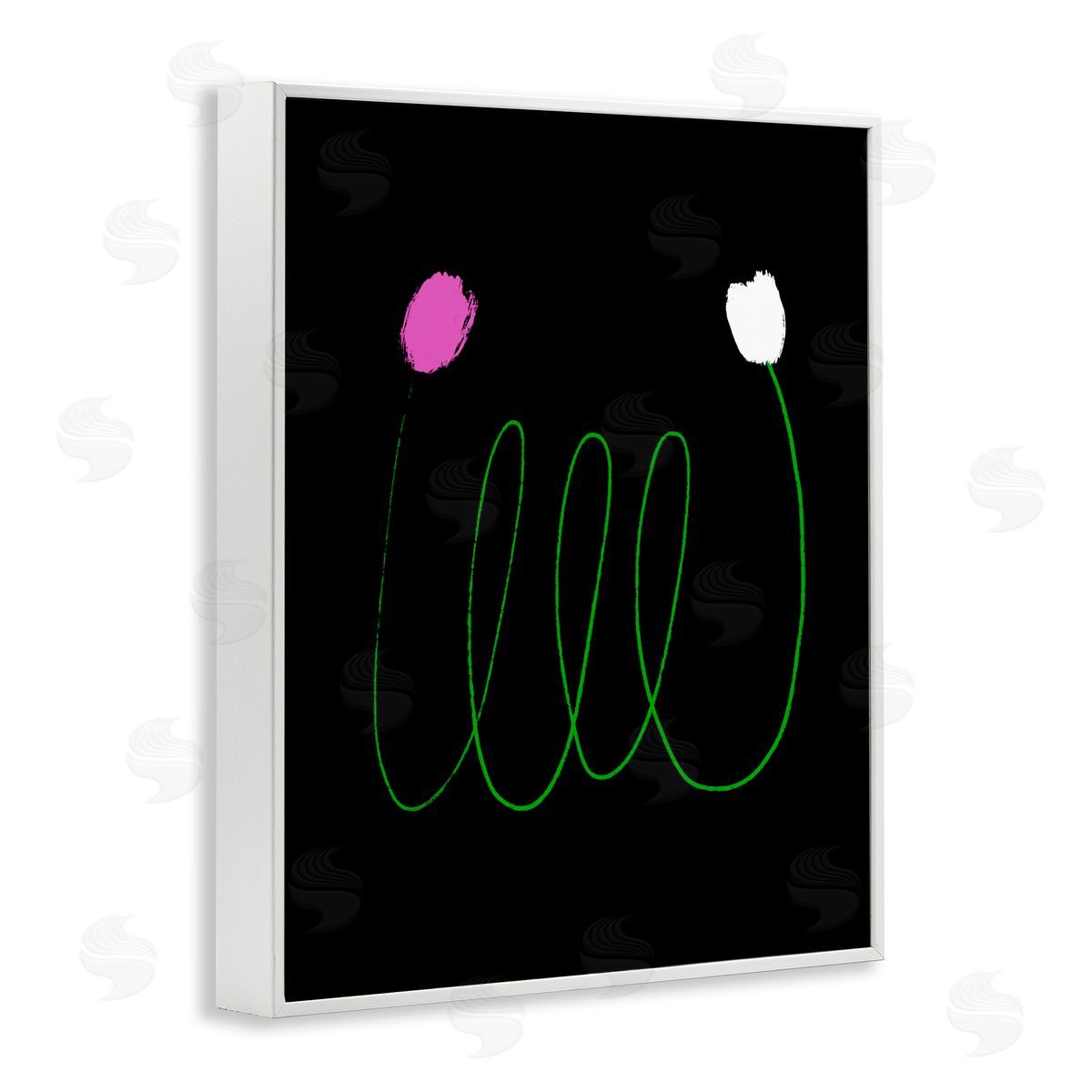 Bellassai Art Two Tulips Abstract Linework White Frame Giclee Wall Art Print