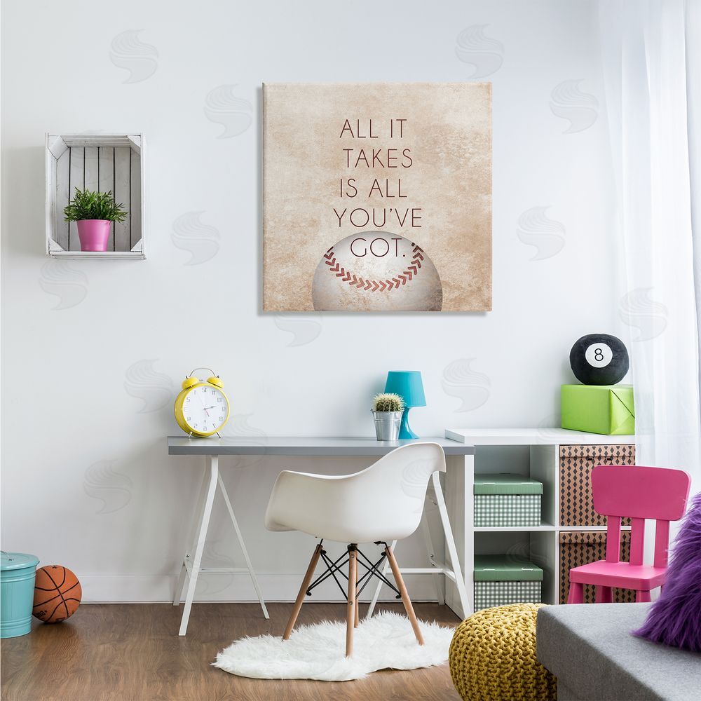 SD Graphics Studio Takes All You've Got Phrase Sports Baseball Brown Canvas Wall Art in Room