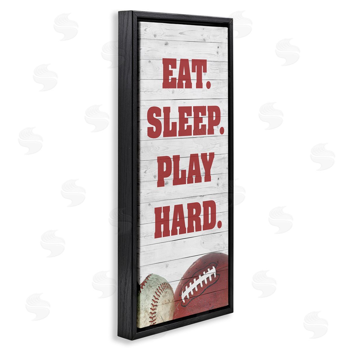 Eat Sleep Play Hard Sports Black Floating Frame Canvas Wall Art, Home Decor by Andi Metz