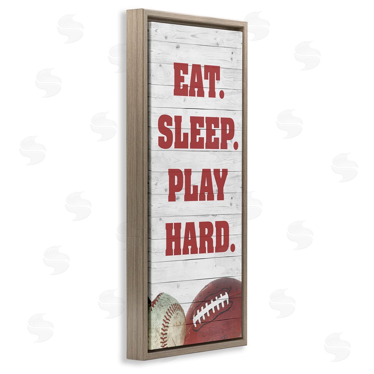 Eat Sleep Play Hard Sports Brown Floating Frame Canvas Wall Art, Home Decor by Andi Metz
