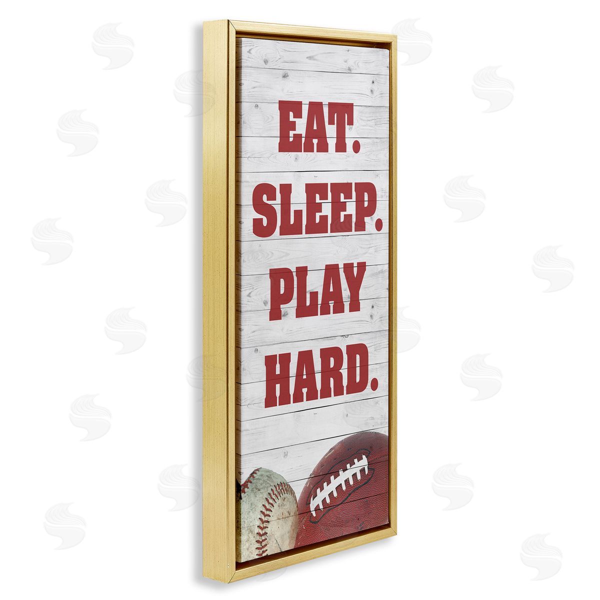 Eat Sleep Play Hard Sports Gold Floating Frame Canvas Wall Art, Home Decor by Andi Metz