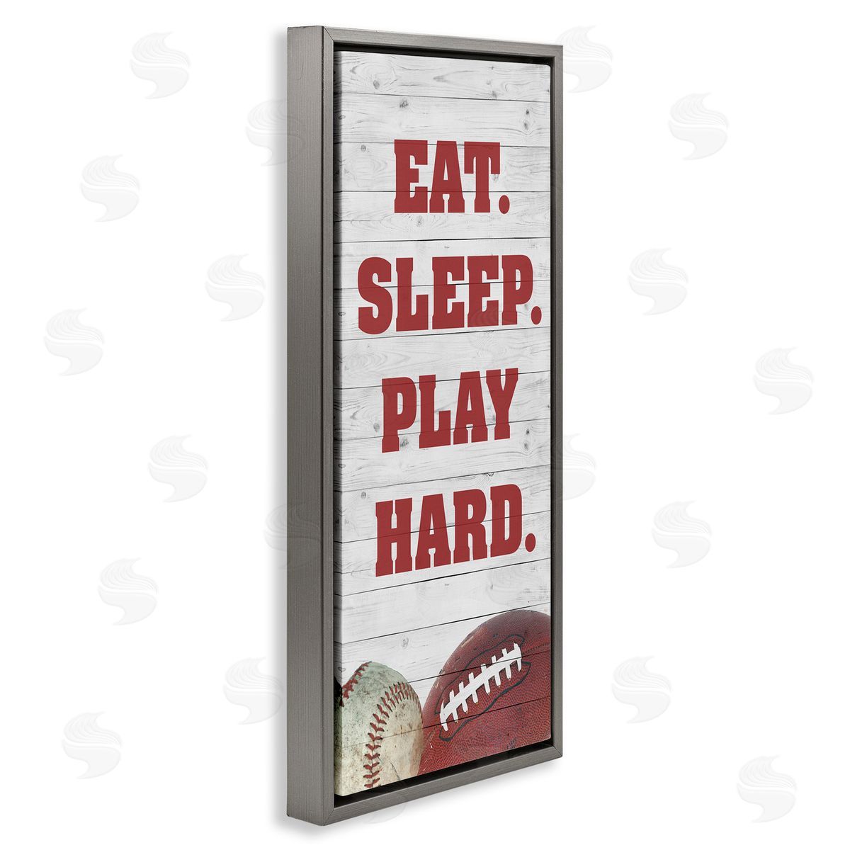 Eat Sleep Play Hard Sports Grey Floating Frame Canvas Wall Art, Home Decor by Andi Metz