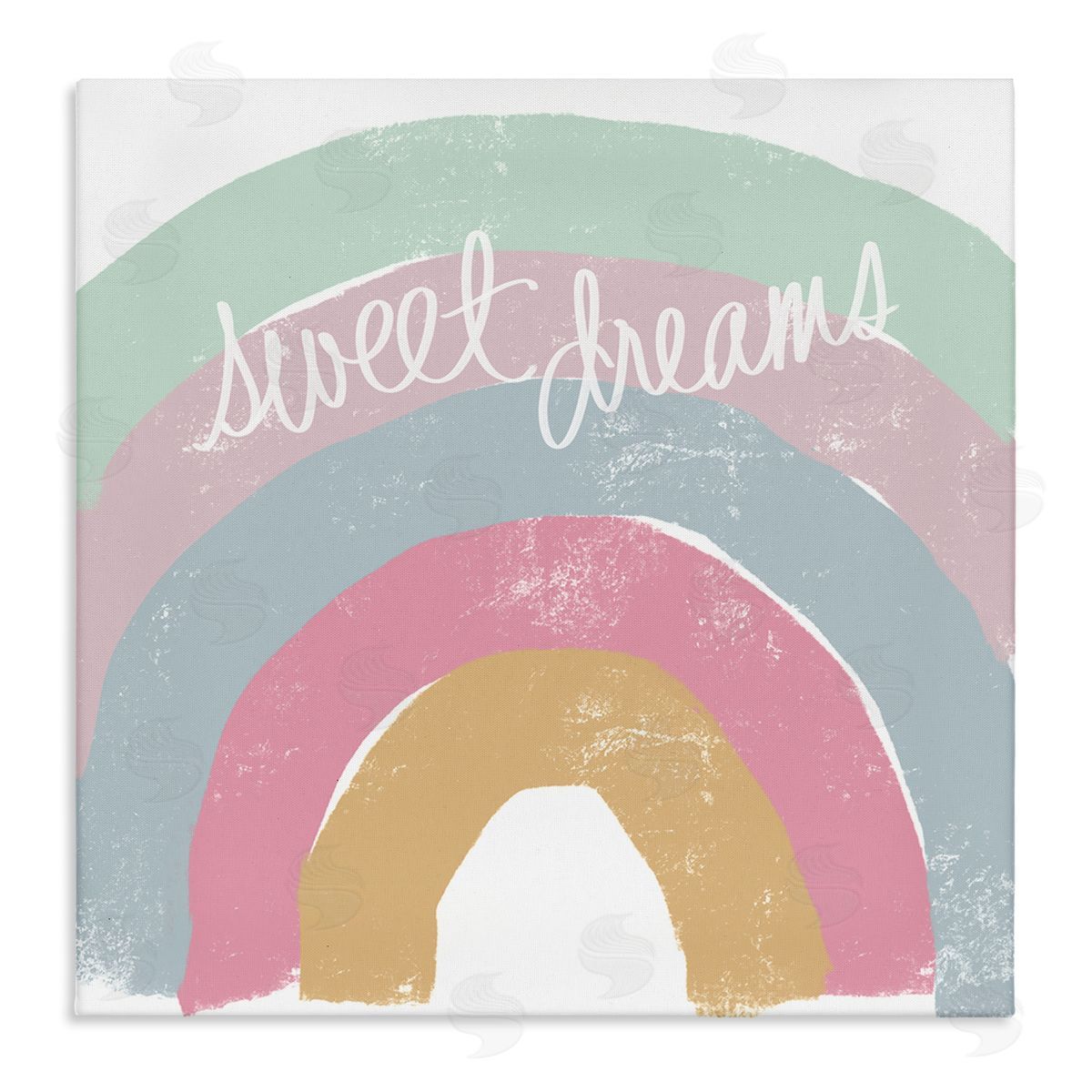 Emily Navas Sweet Dreams Phrase Cool Tone Pastel Rainbow Stretched Canvas Wall Art Print