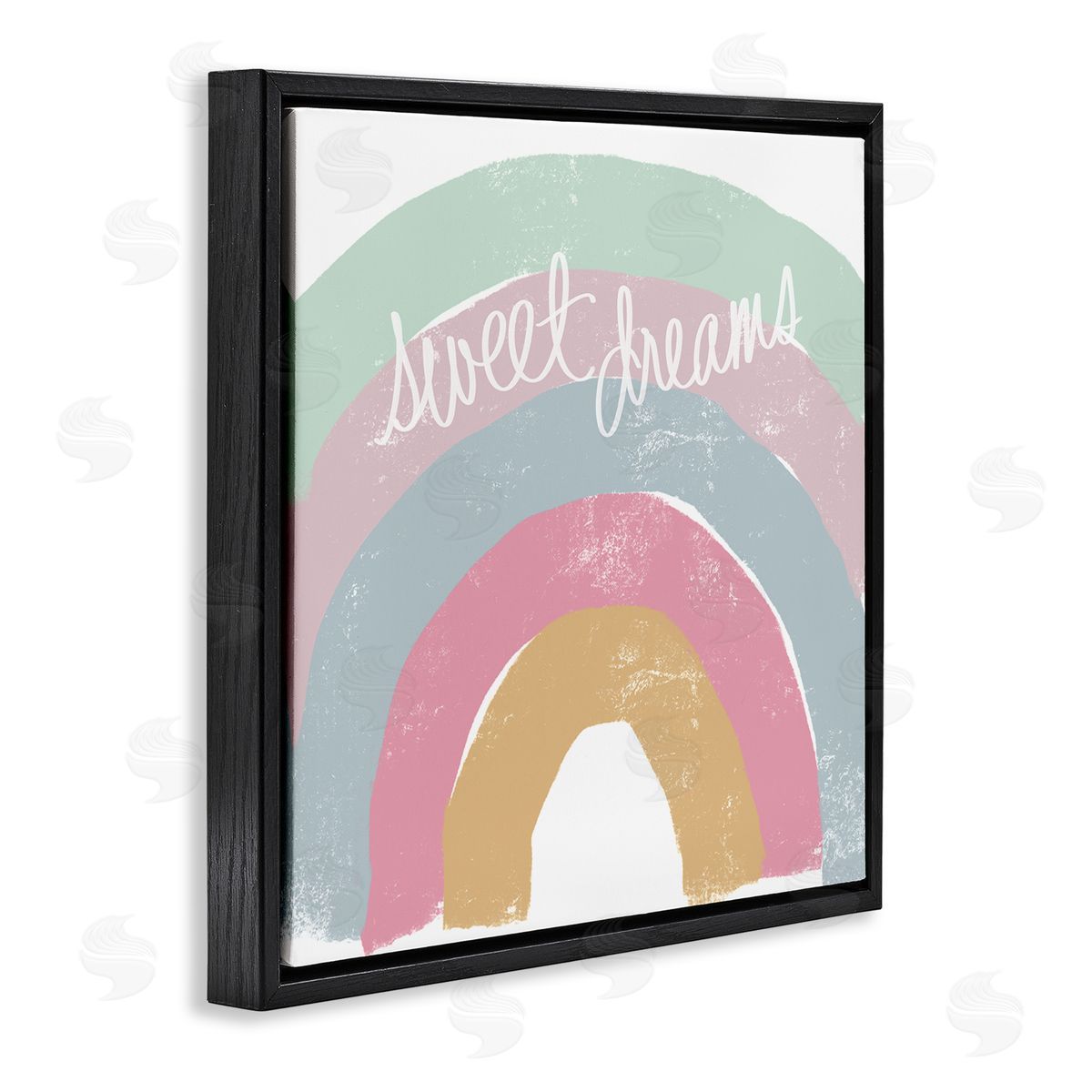 Emily Navas Sweet Dreams Phrase Cool Tone Pastel Rainbow Black Floating Frame Canvas Wall Art Print