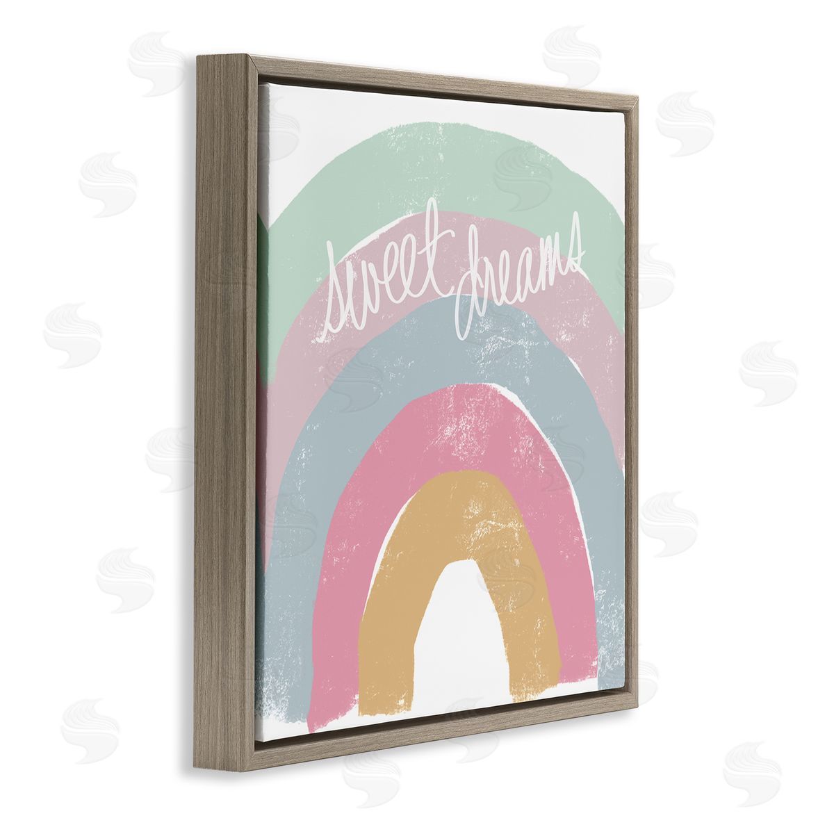Emily Navas Sweet Dreams Phrase Cool Tone Pastel Rainbow Brown Floating Frame Canvas Wall Art Print