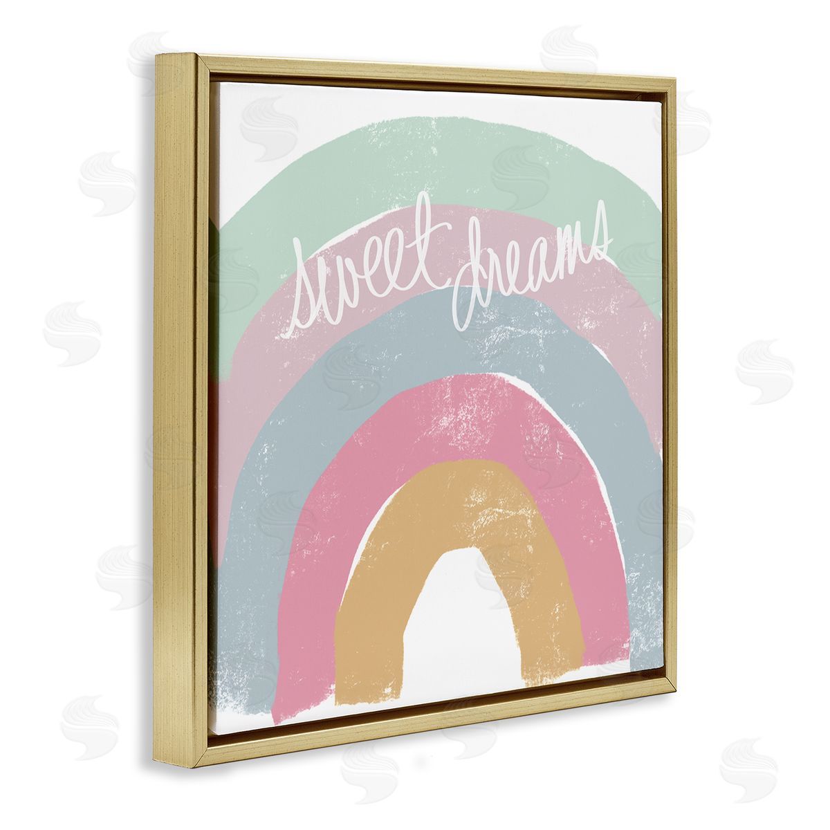 Emily Navas Sweet Dreams Phrase Cool Tone Pastel Rainbow Gold Floating Frame Canvas Wall Art Print